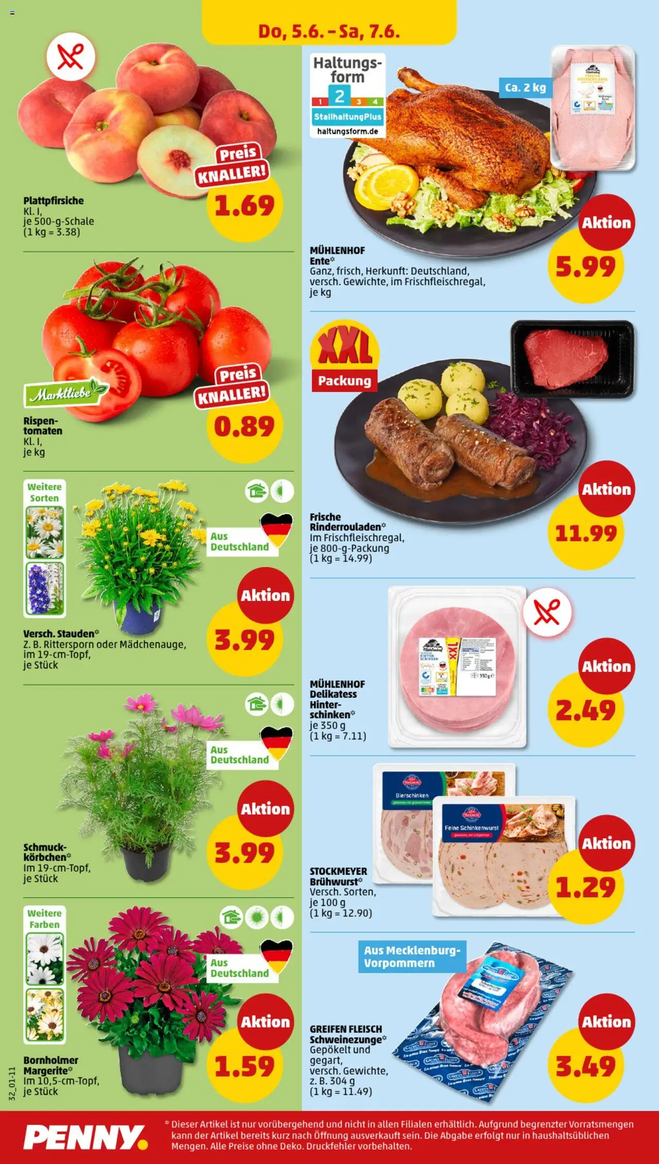 Penny Prospekt 	 - gültig ab dem 02.06.2025 | Seite: 32 | Produkte: Rinderrouladen, Schinken, Fleisch, Ente
