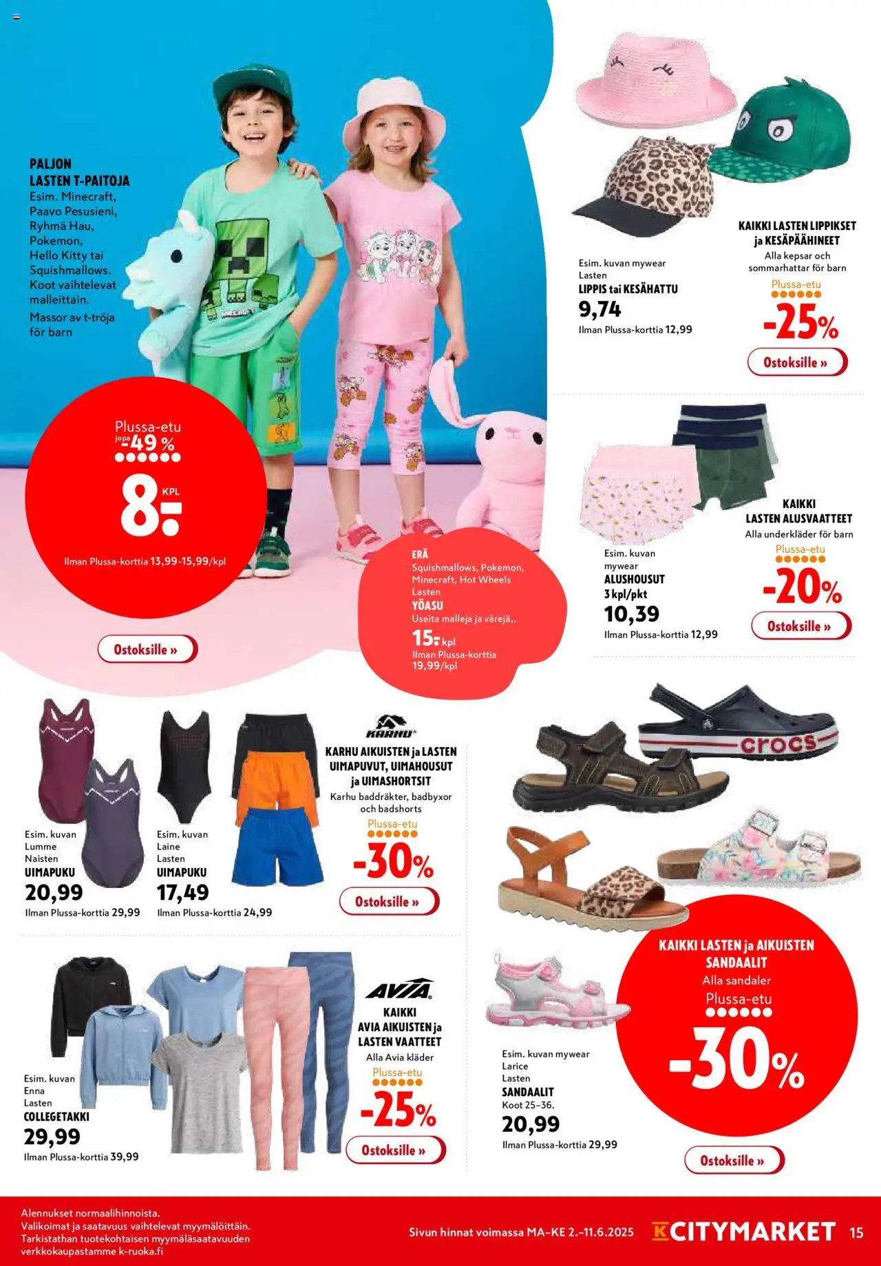  | Sivu: 15 | Tuotteet: Uimahousut, Uimapuku, Sandaalit, Lippis