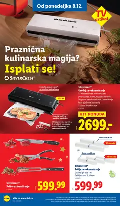 Silvercrest® Uređaj za vakuumiranje, Za konzervisanje namirnica bez propuštanja aroma, vazduha ili vode. Pogodan za vakuumiranje i zavarivanje kesa u jednom postupku. Za Sous-vide kuvanje - pregled Lidl kataloga - važi od 04.12.2025 | Strana: 78