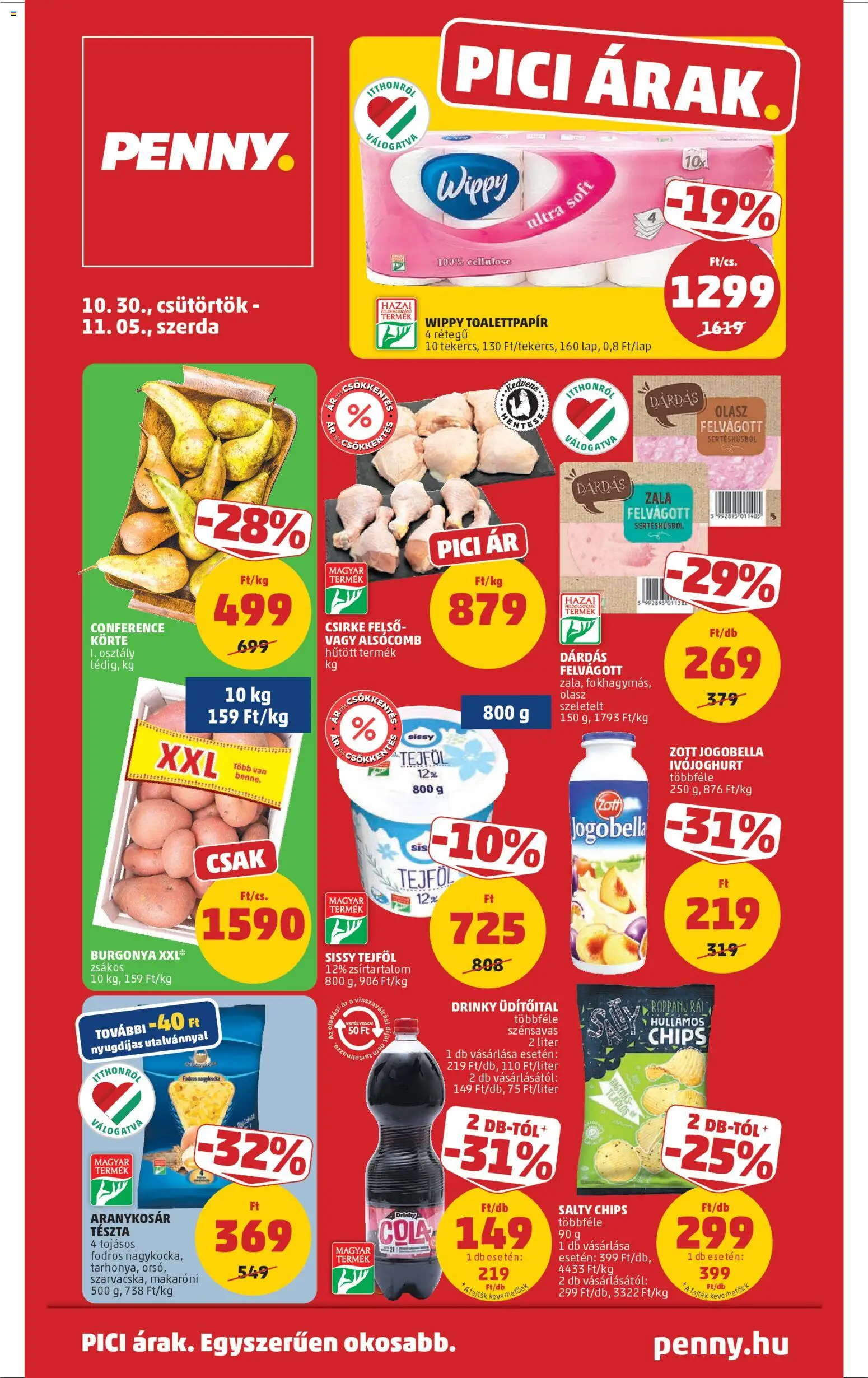 PENNY akciós ujság - amely érvényes a következő dátumtól: 30.10.2025 | Oldal: 1 | Termékek: Körte, Burgonya, Tejföl, Felvágott