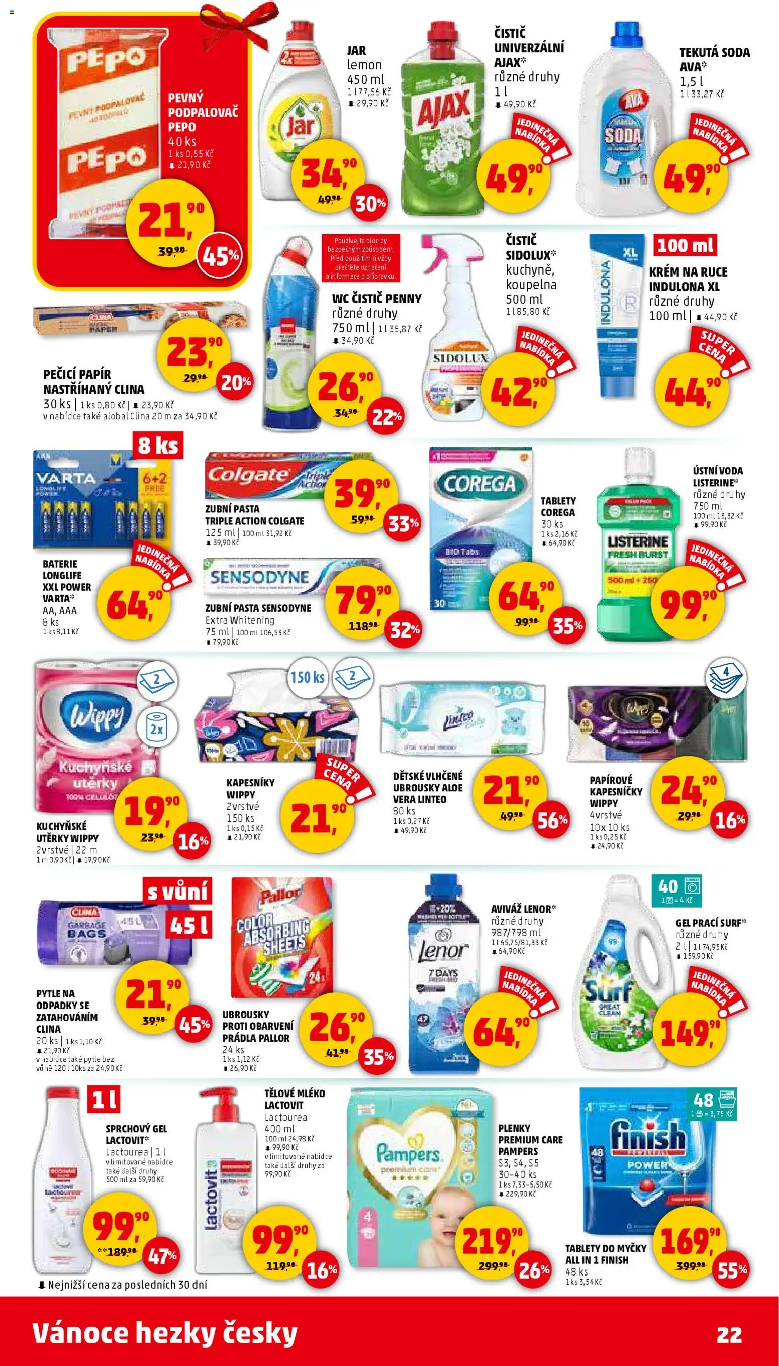 Penny Market leták - Čtvrtečník od 20.11.2025 | Strana: 22 | Produkty: Tělové mléko Lactovit, Surf, Pepo, Wc