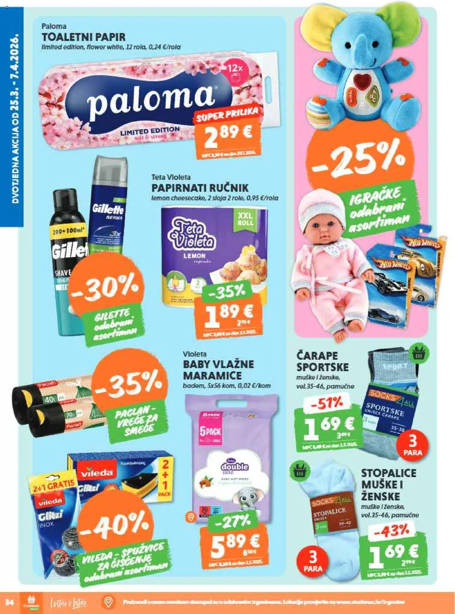 Studenac katalog | vrijedi od 25.03.2026 | Stranica: 34 | Proizvodi: Ručnik, Čarape, Toaletni papir, Violeta