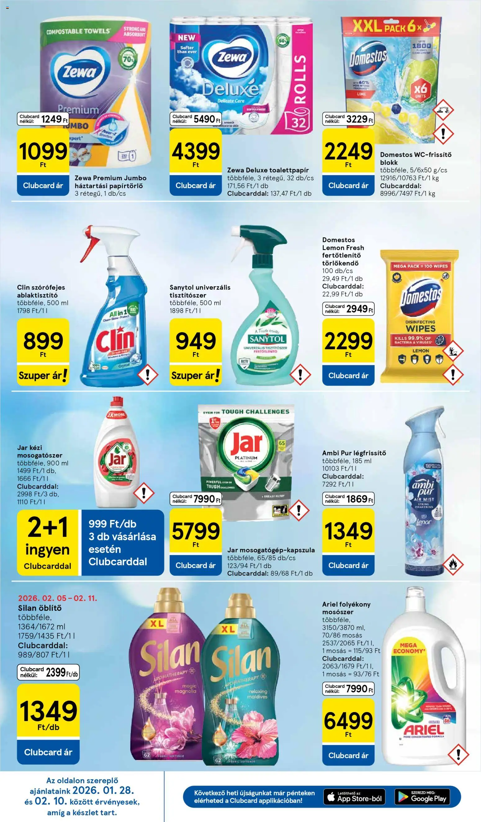 Tesco akciós ujság - amely érvényes a következő dátumtól: 05.02.2026 | Oldal: 10 | Termékek: Ariel, Törlőkendő, Öblítő, Mosószer