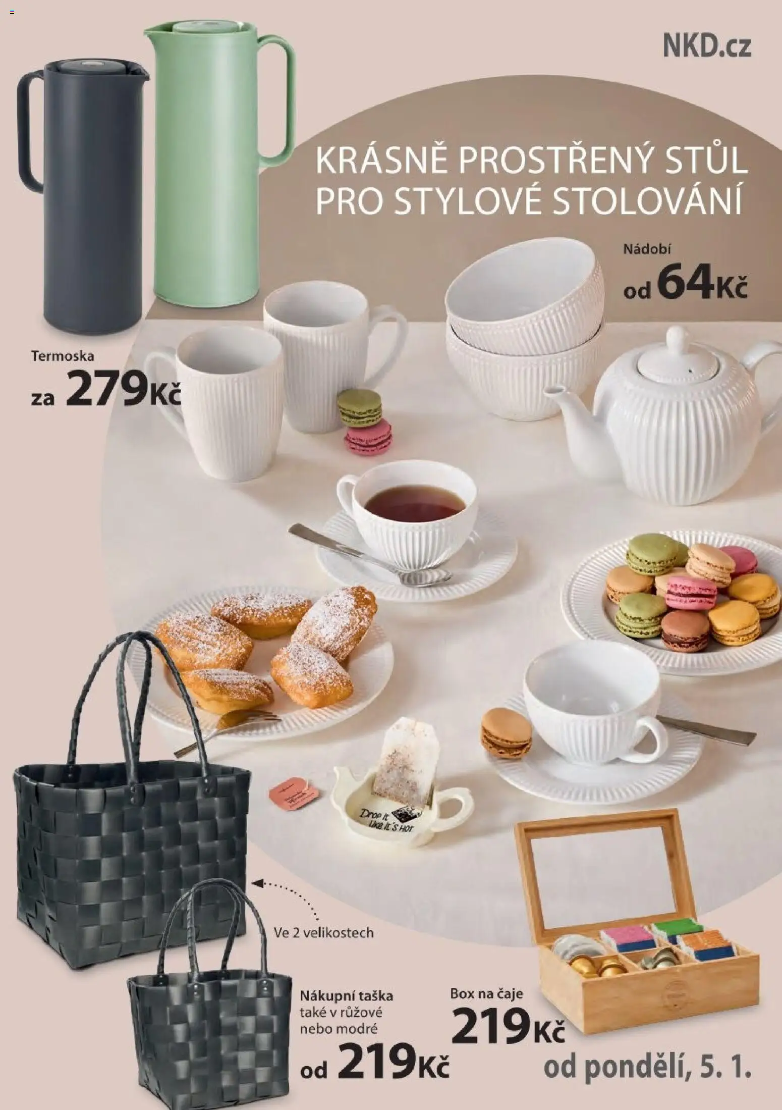 NKD leták - Pomocníci do kuchyně od 05.01.2025 | Strana: 3 | Produkty: Nádobí, Nákupní taška, Čaje, Stůl