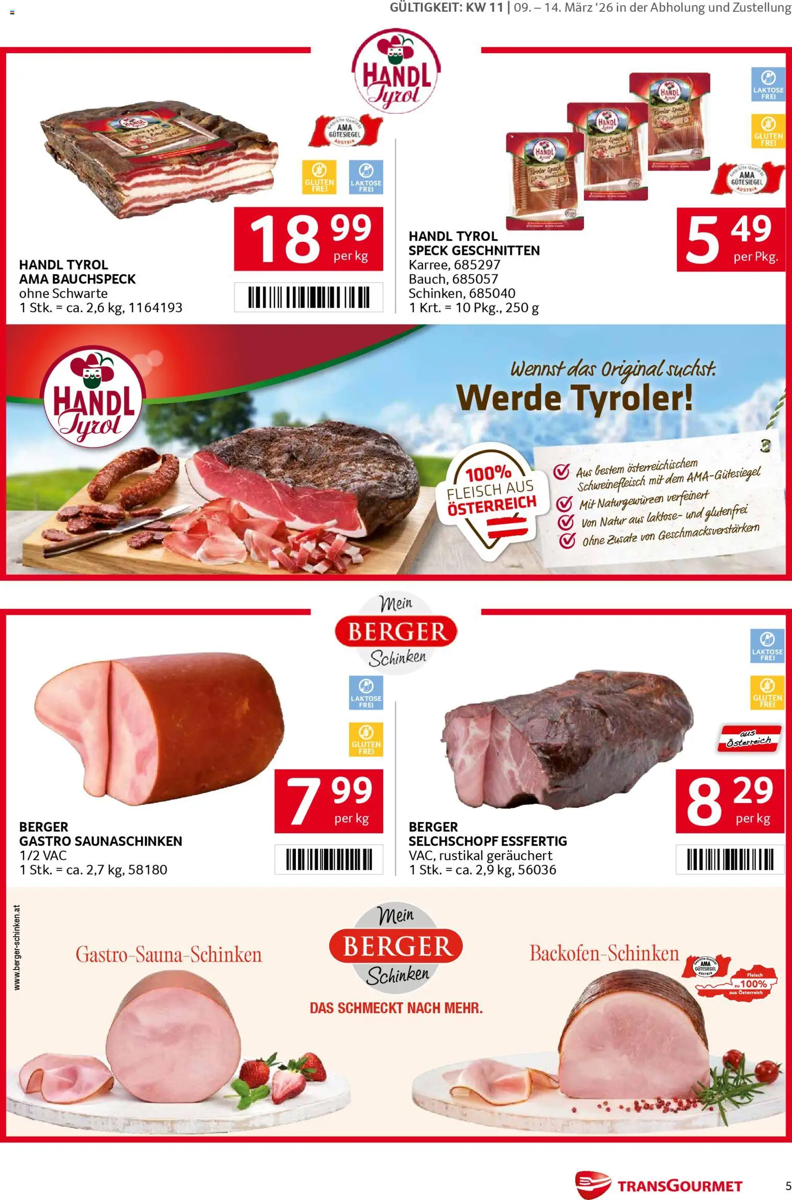 Transgourmet Markenfestwoche gültig ab 09.03.2026 | Seite: 5 | Produkte: Schinken, Schweinefleisch