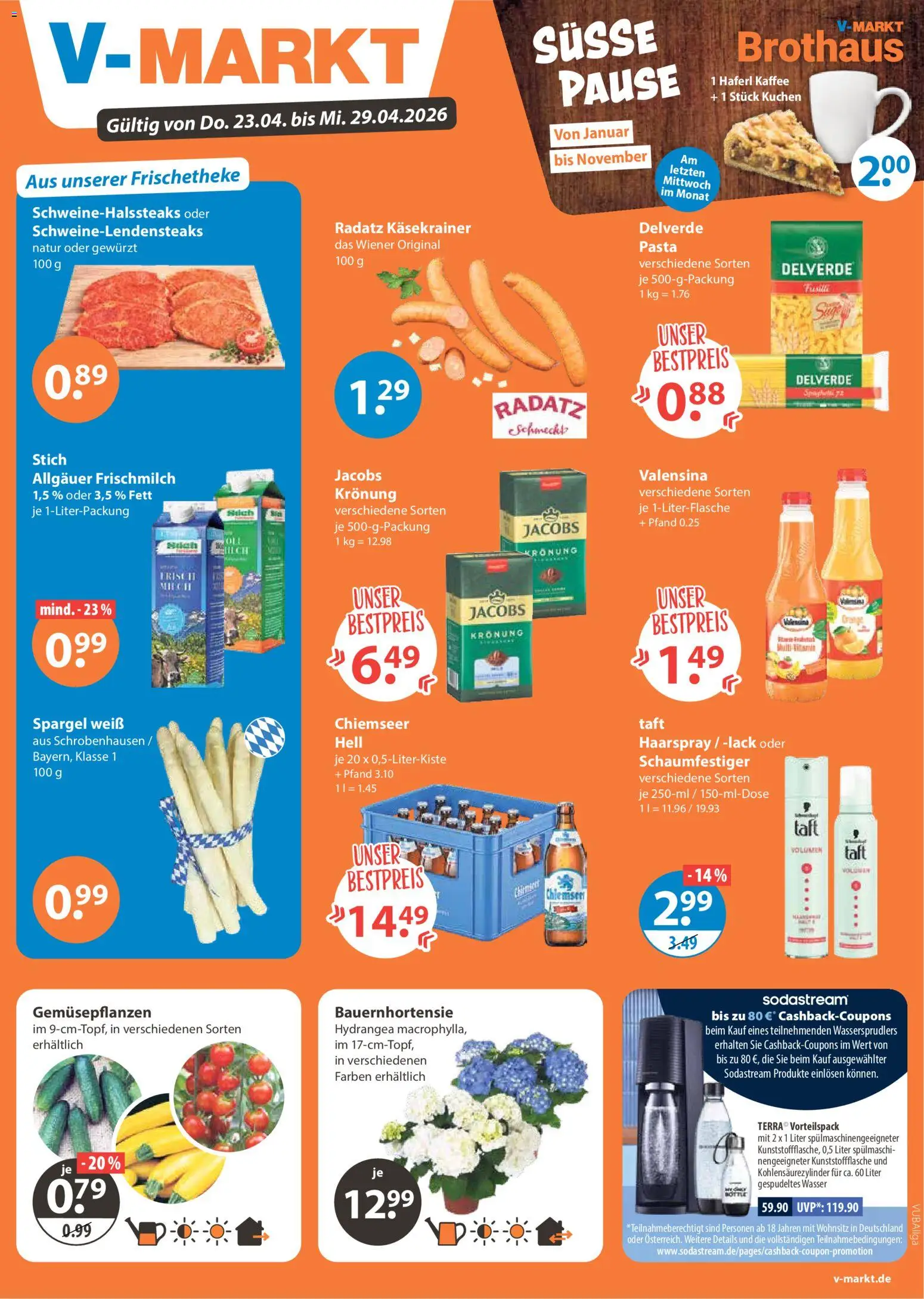 V-Markt Schwaben / Oberbayern – gültig ab 23.04.2026 | Seite: 1 | Produkte: Milch, Kaffee, Spargel, Valensina