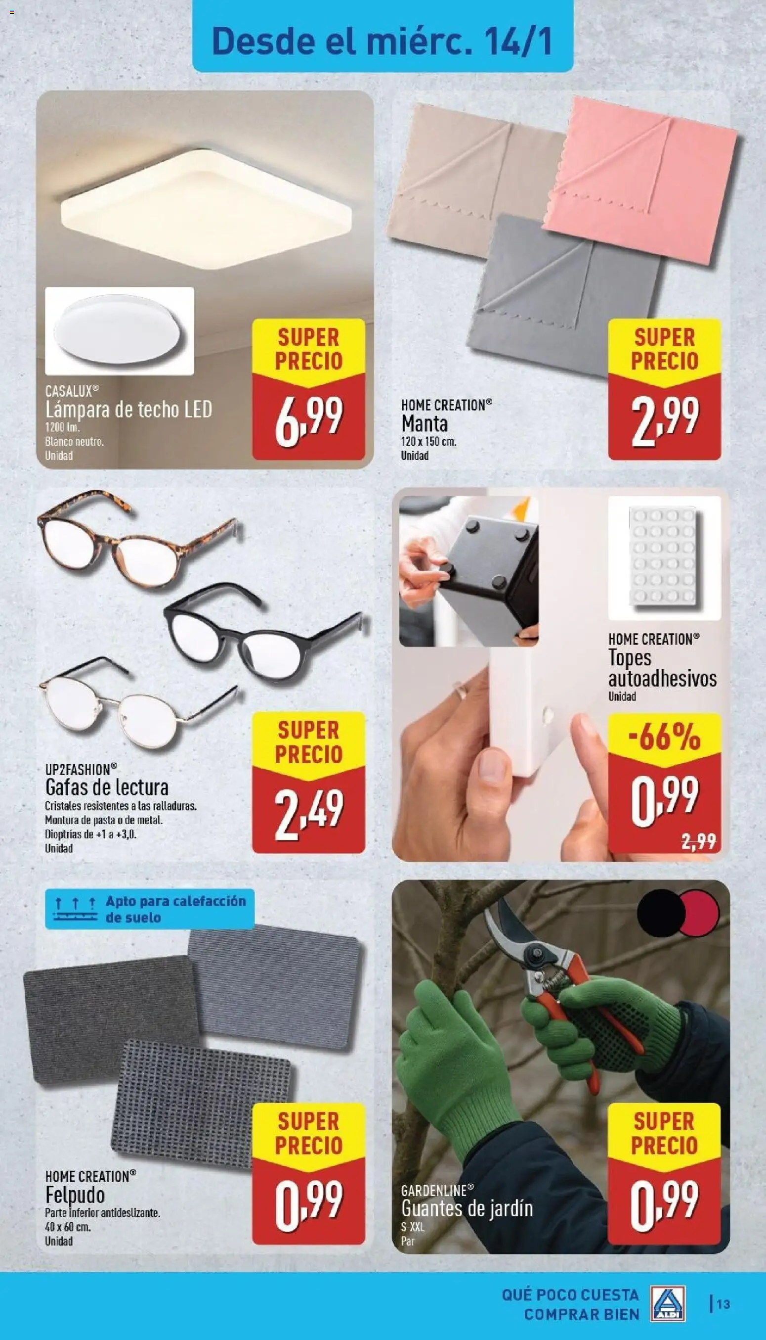 Aldi folleto Canarias │ válido desde el 12.01.2026 | Página: 13 | Productos: Lámpara de techo, Guantes, Pasta, Lámpara