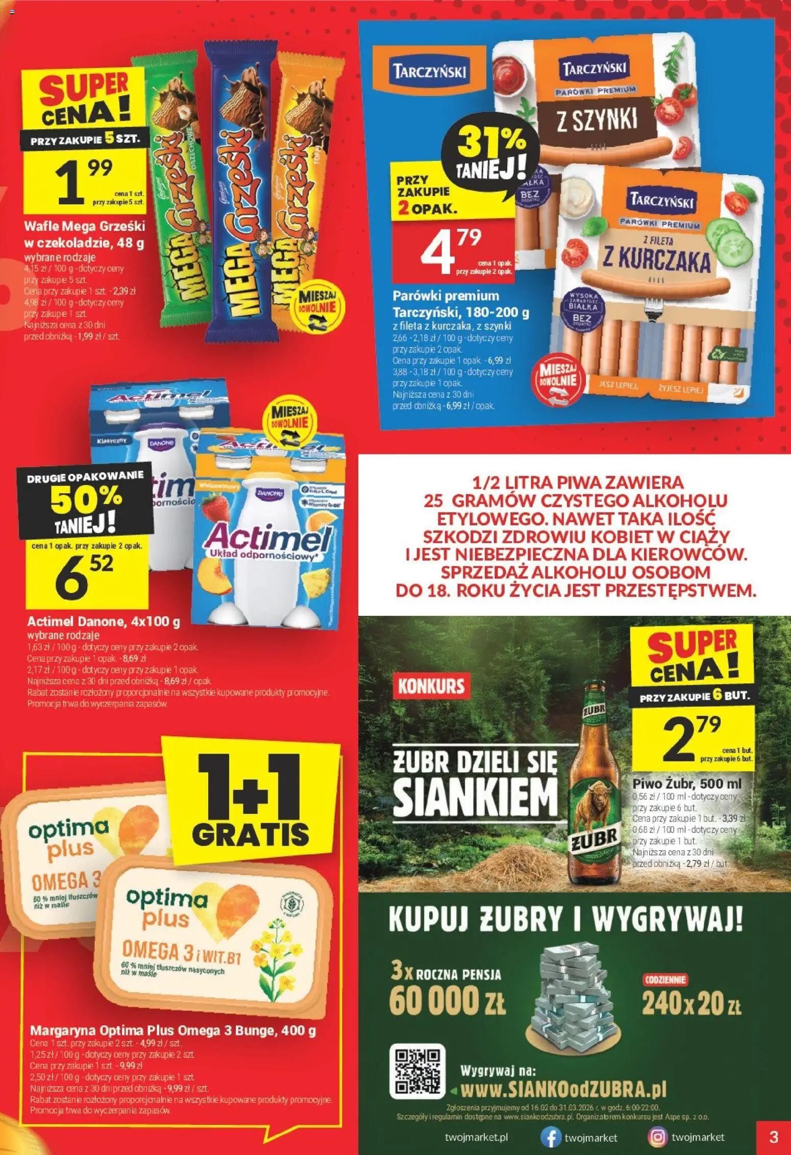 Twój Market Gazetka od 25.02.2026 | Strona: 3 | Produkty: Wafle, Parówki, Margaryna, Piwo