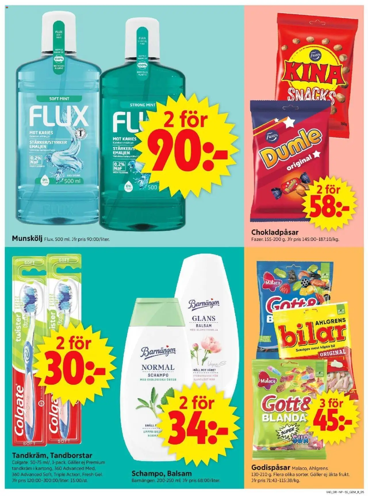 ICA Supermarket reklamblad aktuell från 20.10.2025 | Sida: 5 | Produkter: Munskölj, Schampo, Tandkräm, Galler