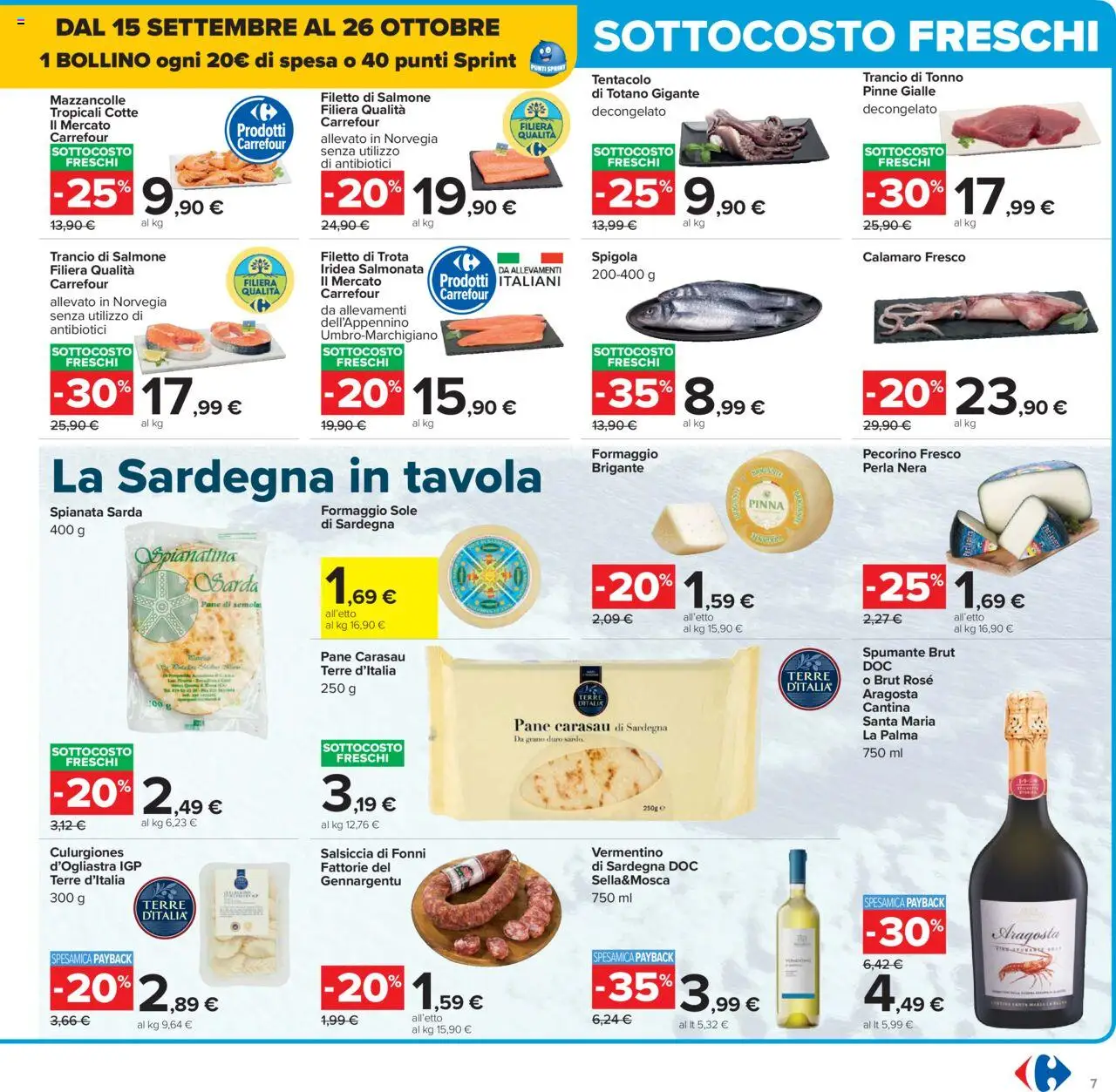 Volantino Carrefour del 15.09.2025 | Pagina: 7 | Prodotti: Pane, Salmone, Mazzancolle, Tonno