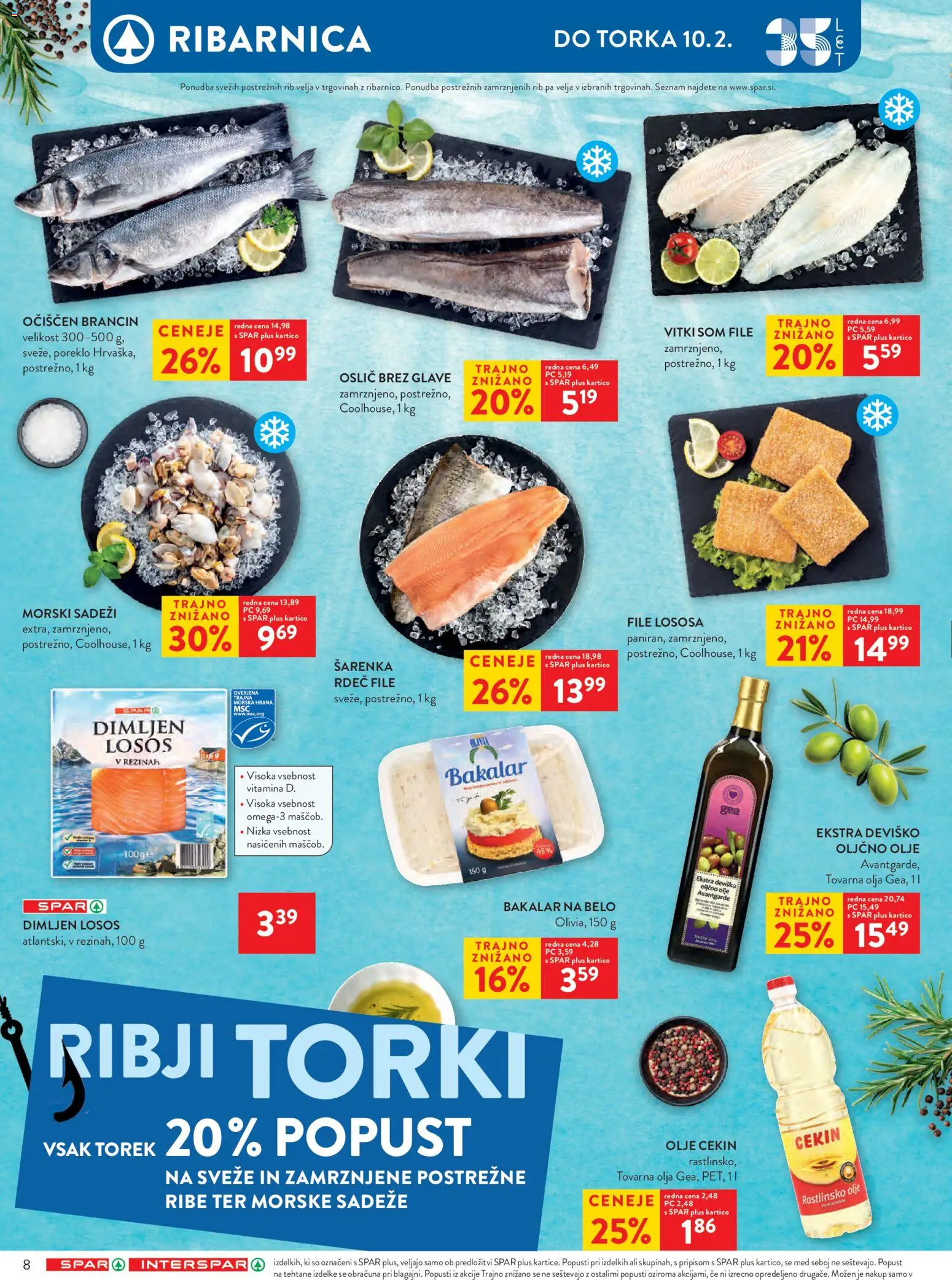 Novi Spar katalog ponudbe – veljaven od 04.02.2026 | Stran: 10 | Izdelki: Oljčno olje, Losos, Olje, Ribe