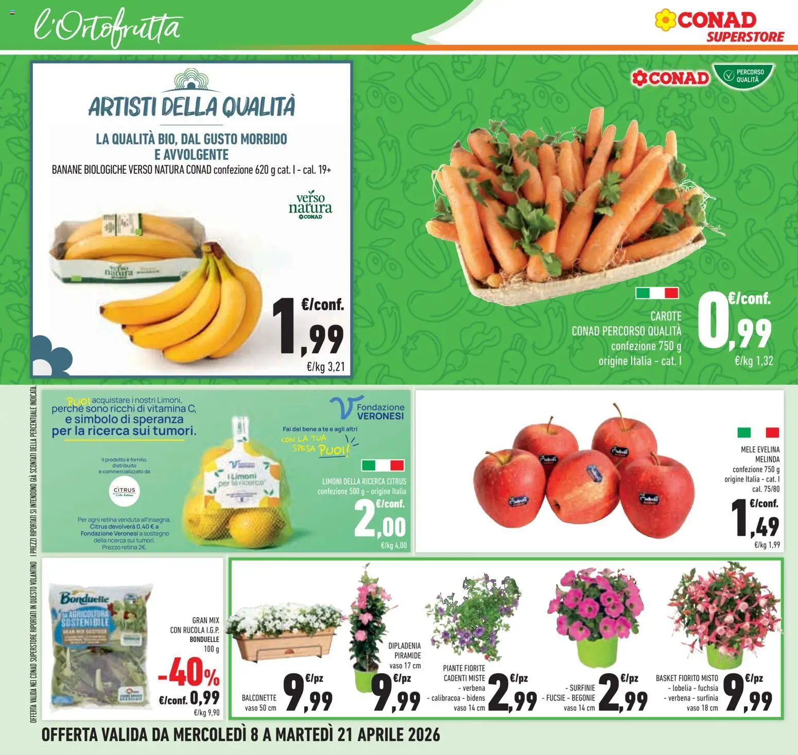 Volantino Conad del 08.04.2026 | Pagina: 14 | Prodotti: Mele, Rucola, Carote, Vaso