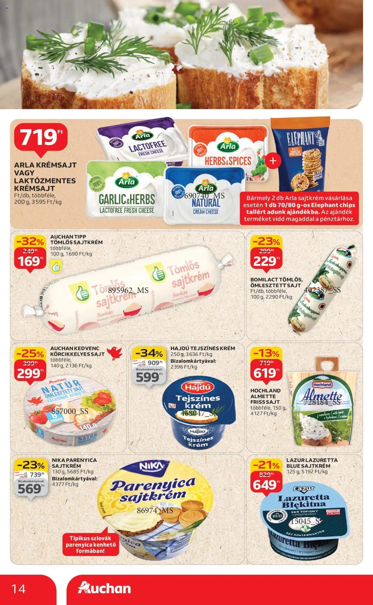 Auchan akciós ujság - amely érvényes a következő dátumtól: 28.08.2025 | Oldal: 14 | Termékek: Chips, Krémsajt, Parenyica, Sajt