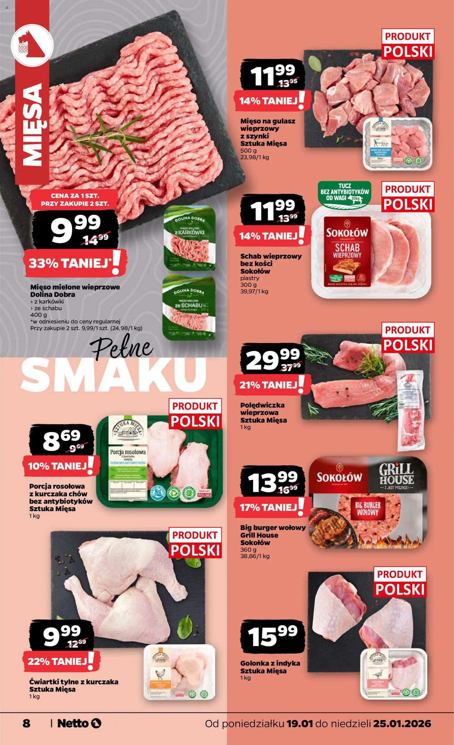 Netto gazetka - Spożywcza od 19.01.2026 | Strona: 8 | Produkty: Burger wołowy, Schab, Schab wieprzowy, Grill