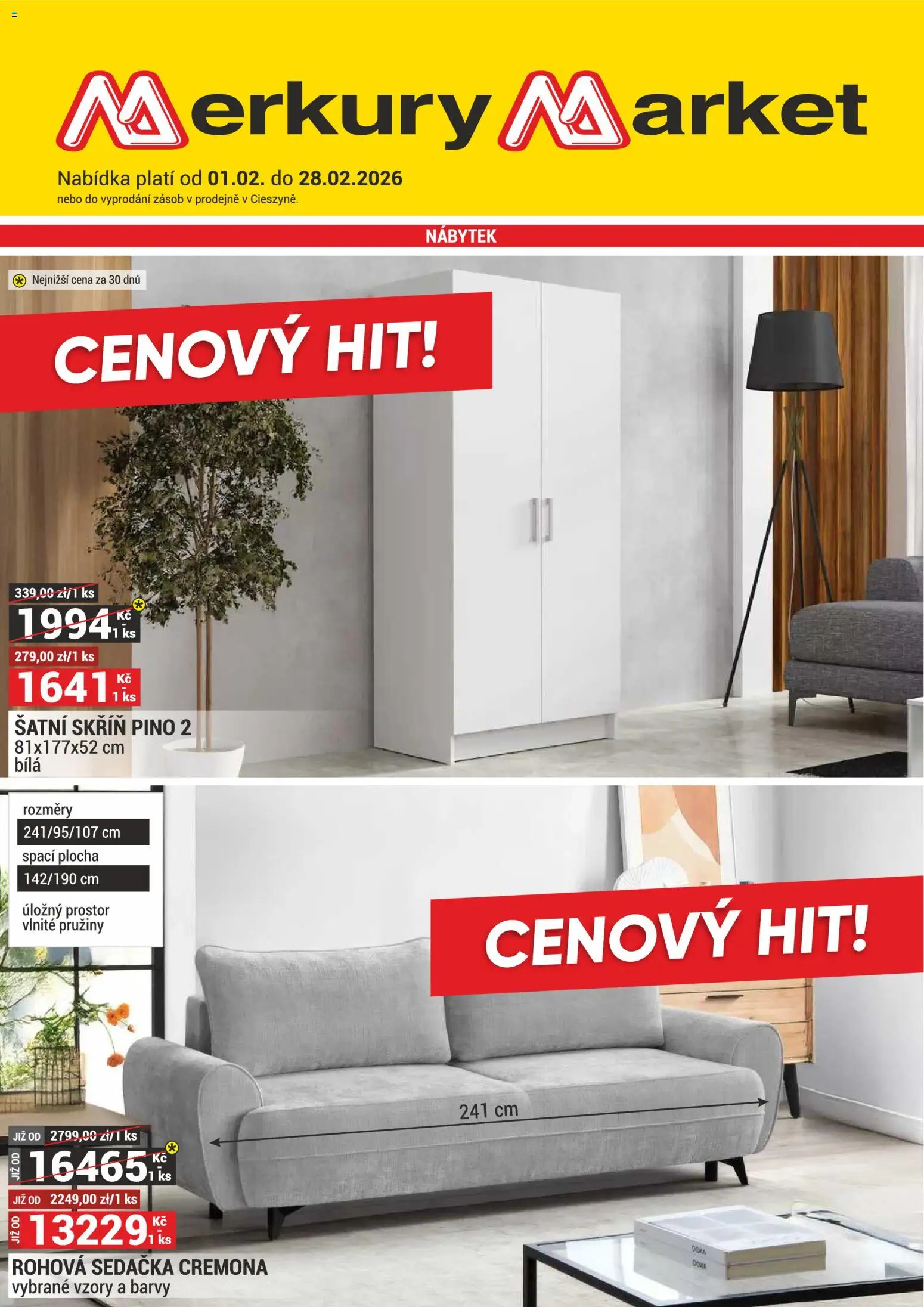Merkury Market leták od 01.02.2026 | Strana: 1 | Produkty: Nábytek, Sedačka, Barvy, Skříň