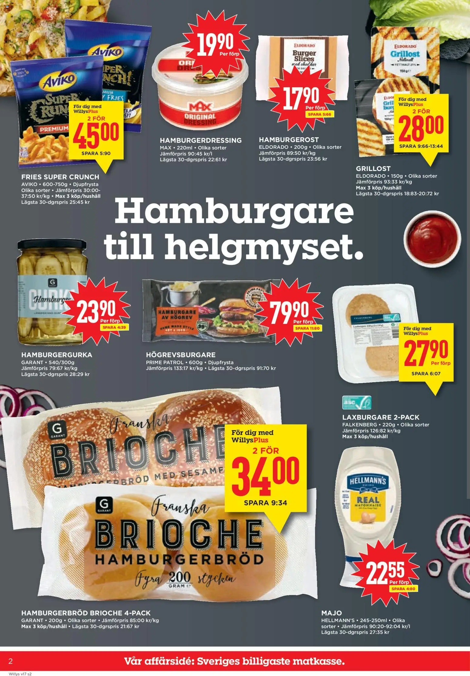 Willys reklamblad aktuell från 20.04.2026 | Sida: 2 | Produkter: Hamburgare, Grillost, Hamburgerbröd, Hamburgerdressing