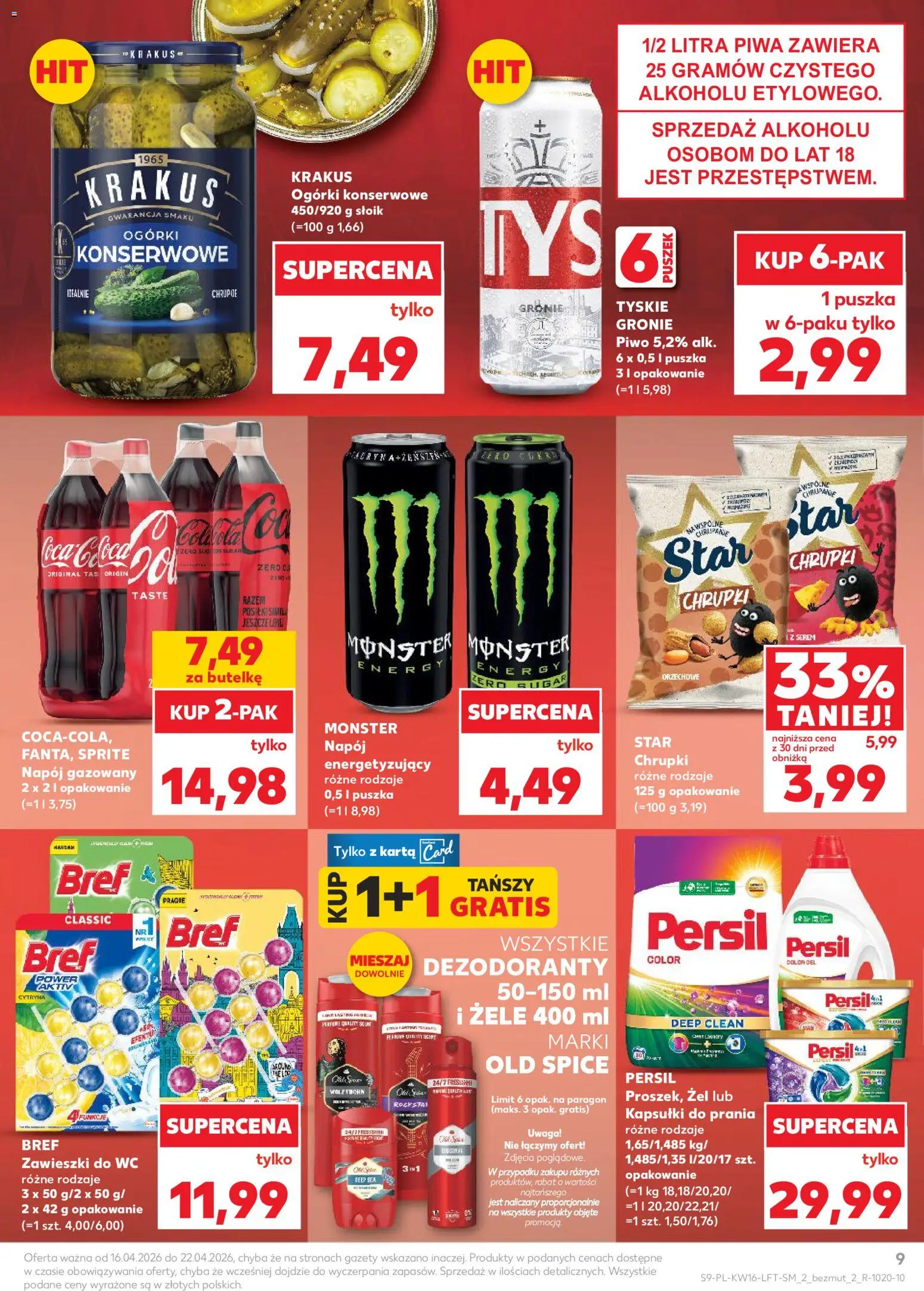 Kaufland gazetka od 16.04.2026 | Strona: 9 | Produkty: Chrupki, Piwo, Old spice, Ogórki konserwowe