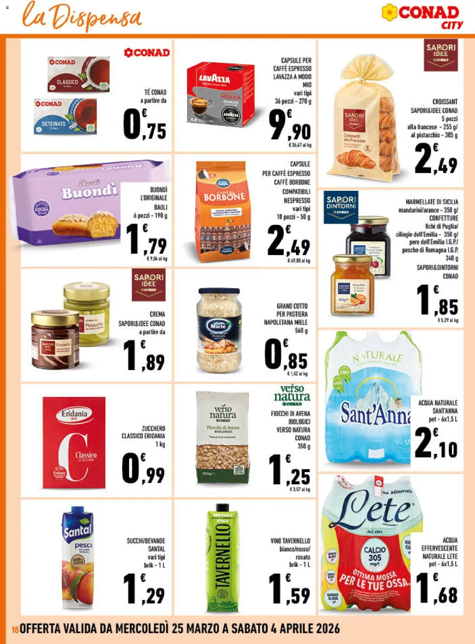 Volantino Conad del 25.03.2026 | Pagina: 16 | Prodotti: Crema, Fiocchi, Croissant, Lavazza