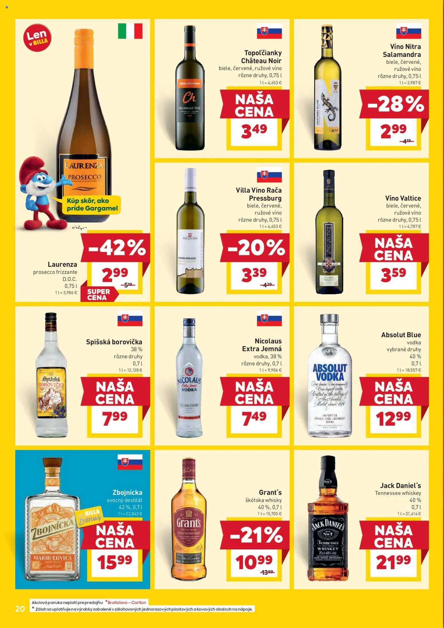 Nové Billa akcie – leták je platný od 14.01.2026 | Strana: 20 | Produkty: Víno, Rúžové víno, Vodka, Jack Daniel's