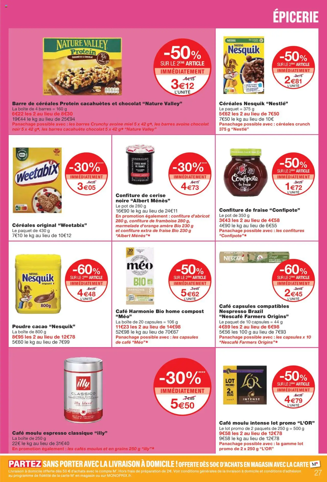 {H1} | Page: 27 | Produits: Barre de céréales, Miel, Café, Chocolat