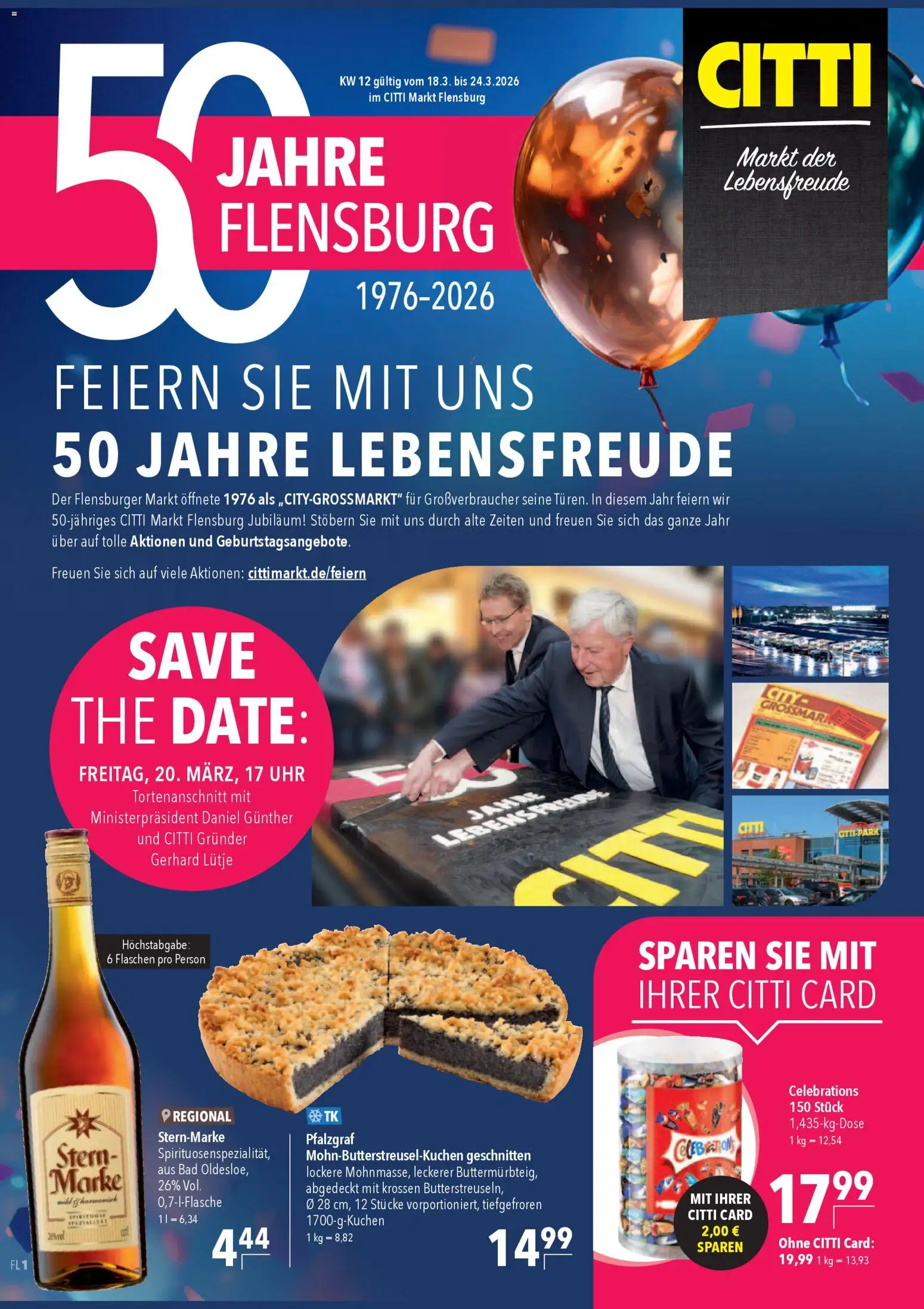 CITTI Markt 50 Jahre Flensburg – gültig ab 18.03.2026 | Seite: 1 | Produkte: Bad, Celebrations, Flensburger, Uhr