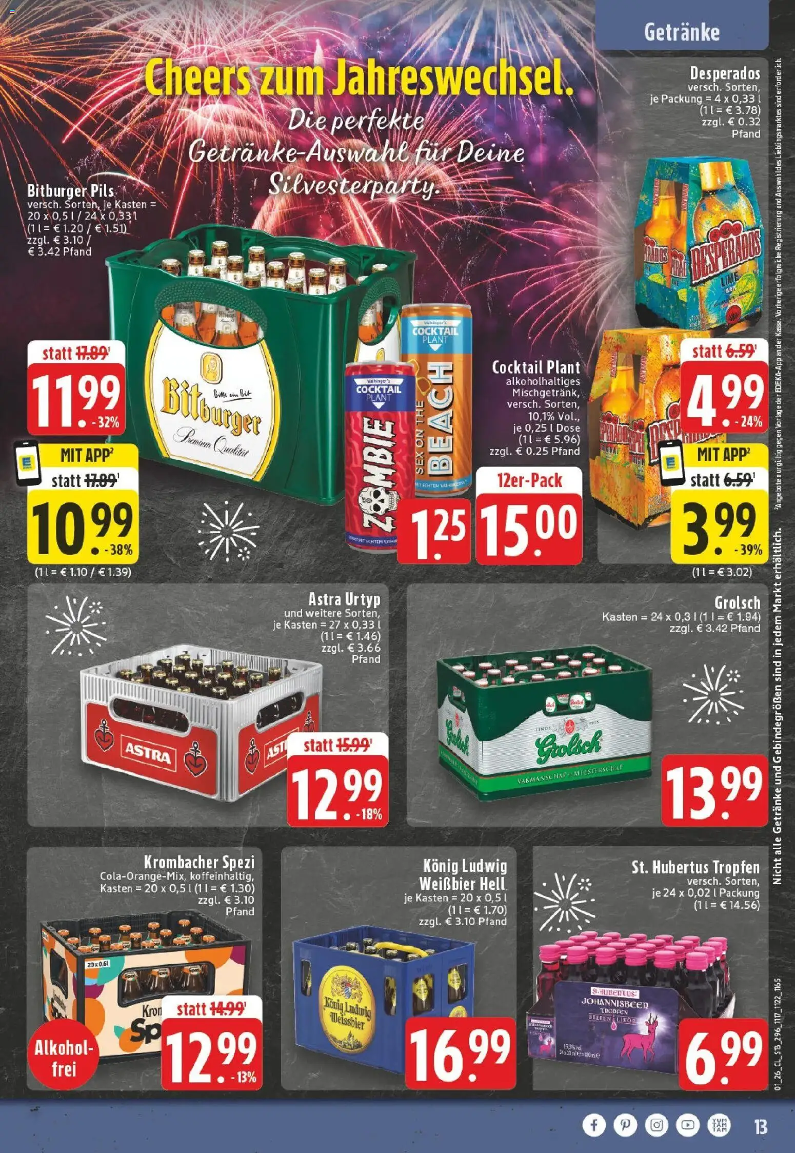 Edeka prospekt Neuenhaus	 – gültig ab 28.12.2025 | Seite: 13 | Produkte: Pils, Astra, Krombacher, Hubertus tropfen