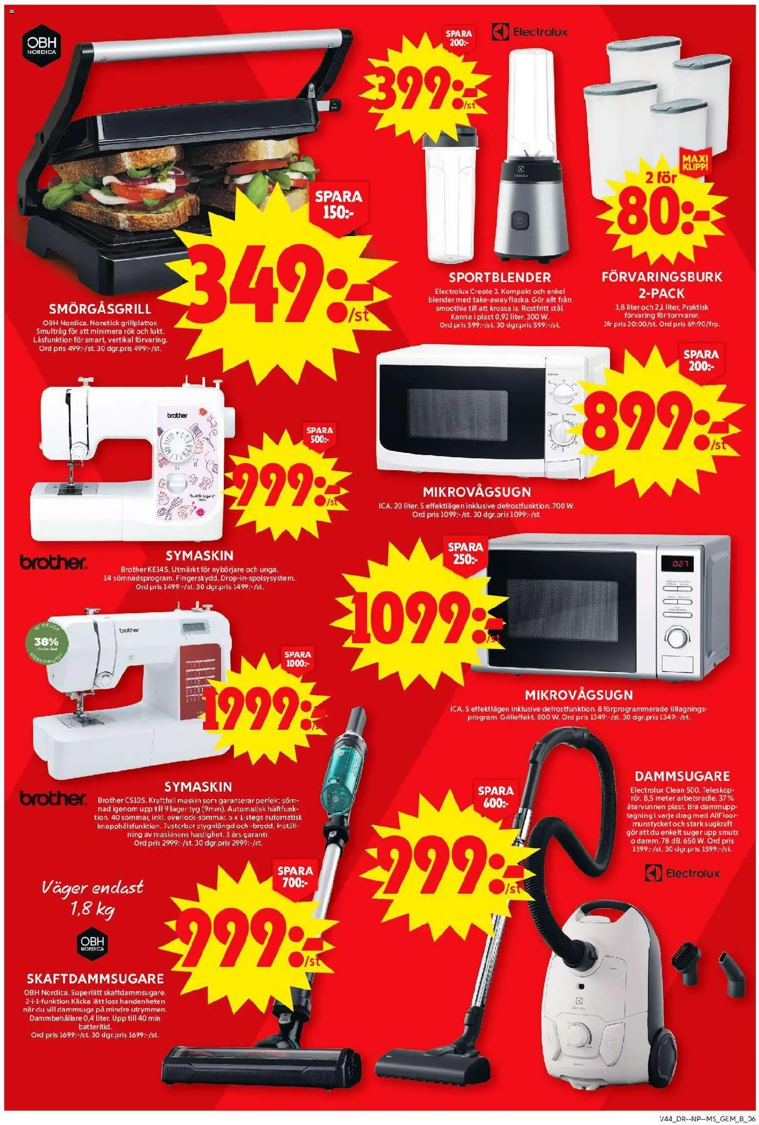 ICA Maxi reklamblad aktuell från 27.10.2025 | Sida: 12 | Produkter: Grill, Dammsugare, Smörgåsgrill, Symaskin