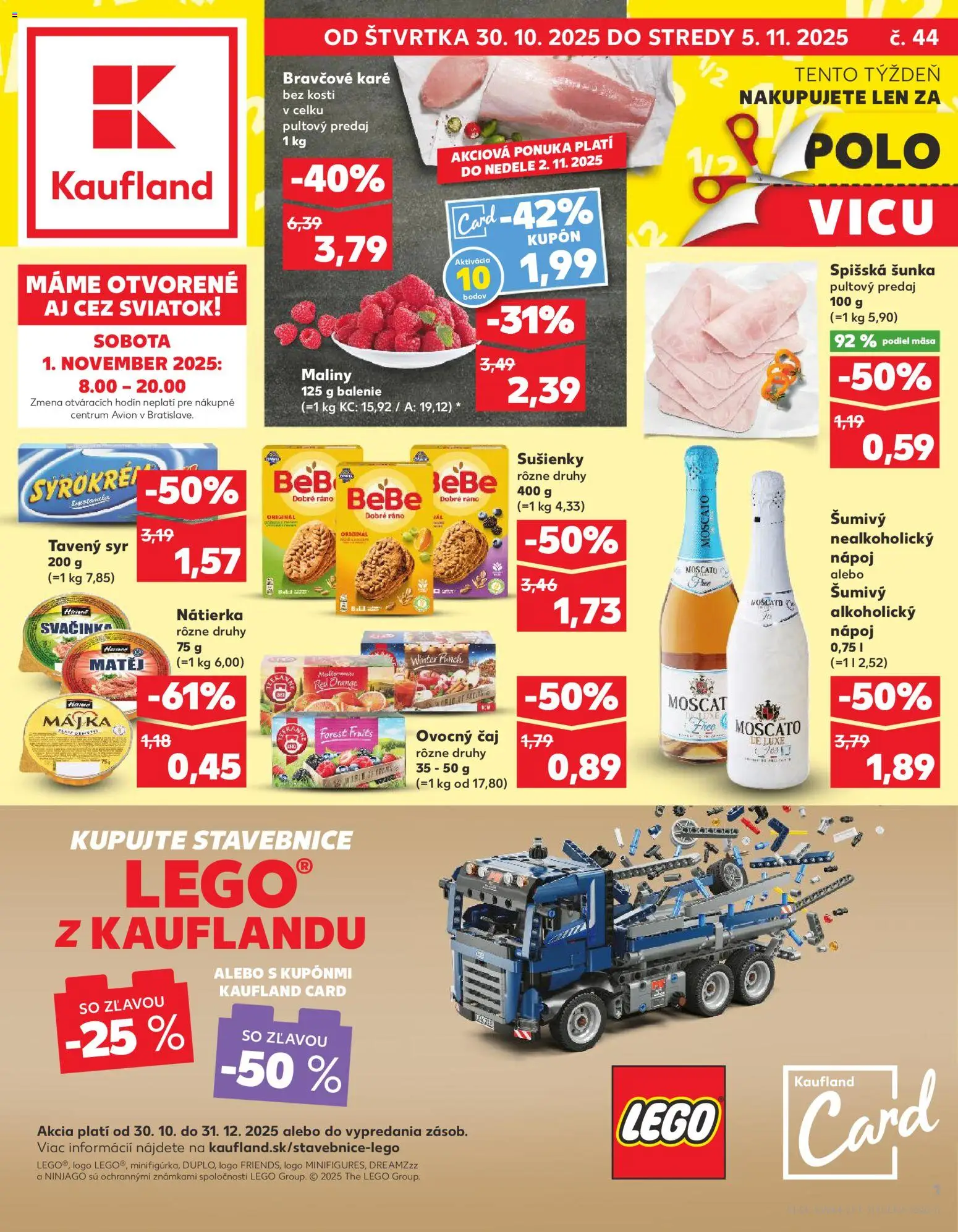 Nové Kaufland akcie – leták je platný od 30.10.2025 | Strana: 1 | Produkty: Čaj, LEGO, Teekanne, Maliny