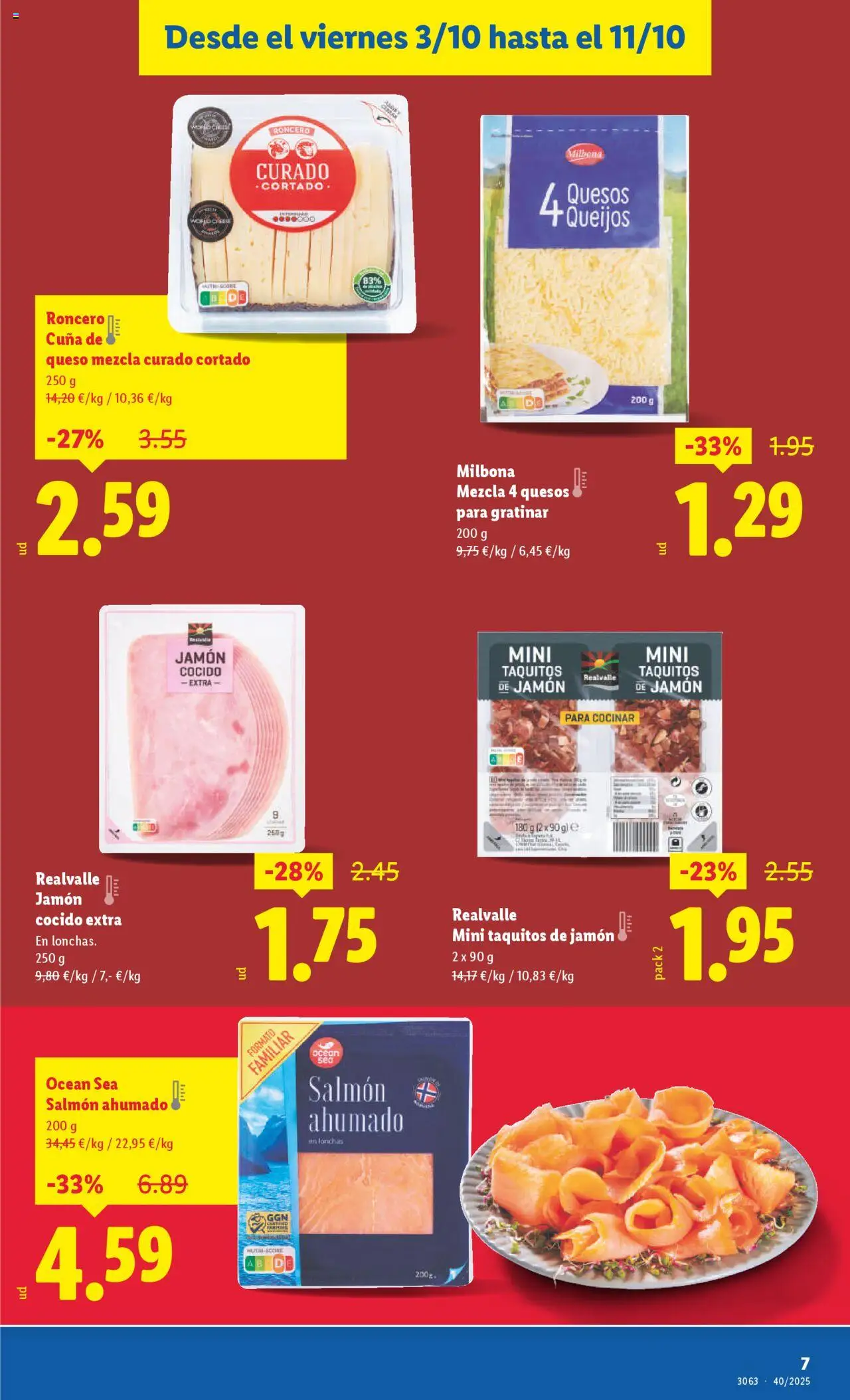 Lidl - Almassora │ válido desde el 03.10.2025 | Página: 7 | Productos: Queso, Jamón, Jamón cocido, Salmón ahumado