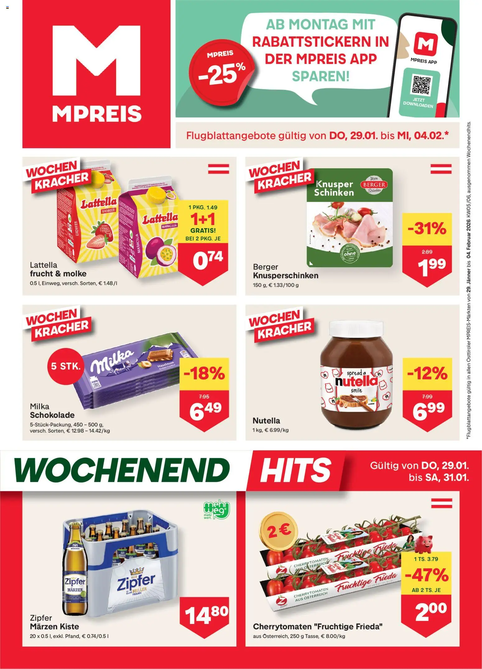 MPREIS Osttirol gültig ab 29.01.2026 | Seite: 1 | Produkte: Schokolade, Schinken