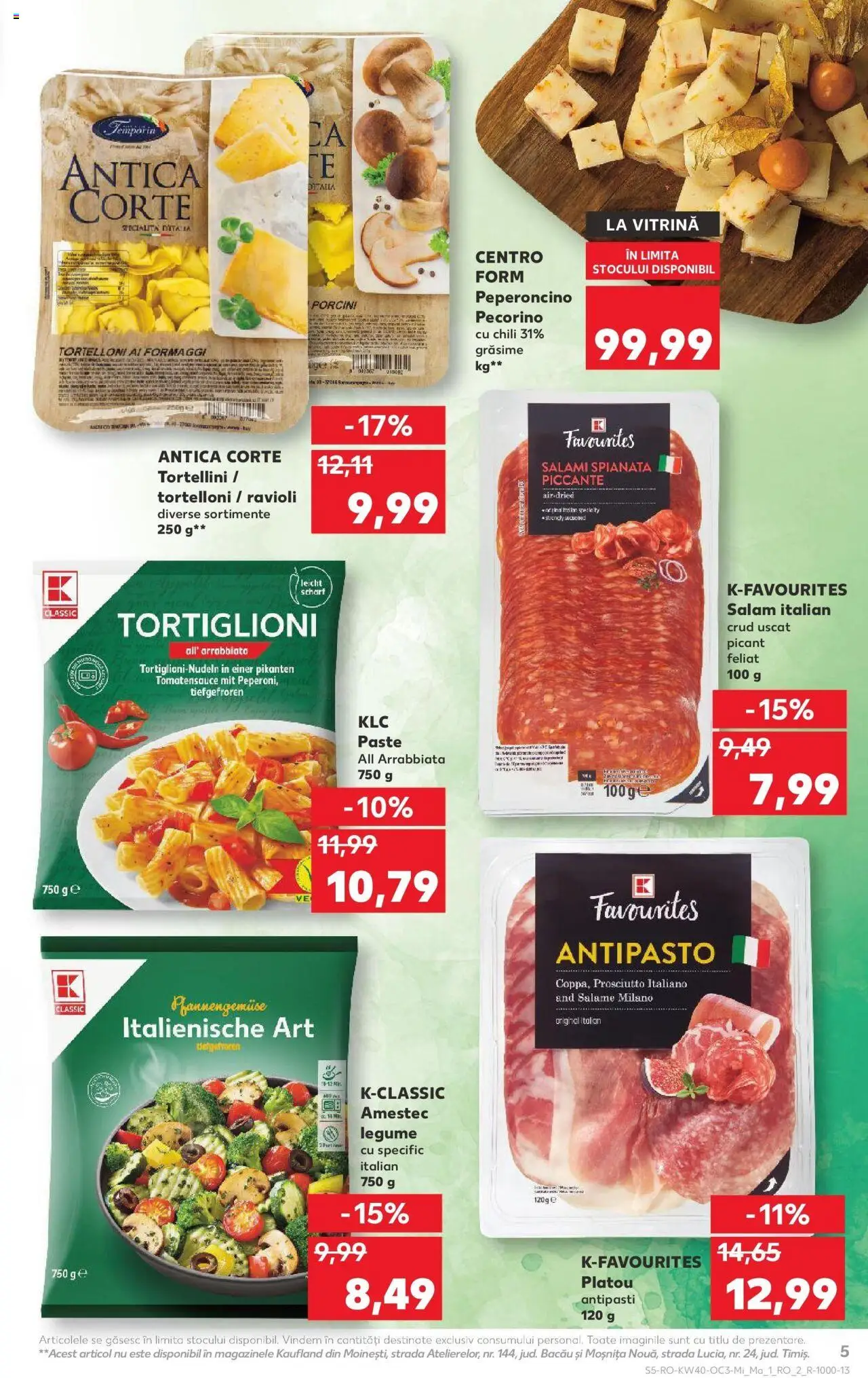 Noul catalog Kaufland – valabil de la 01.10.2025 | Pagină: 5 | Produse: Vitrină, Salam, Paste, Legume