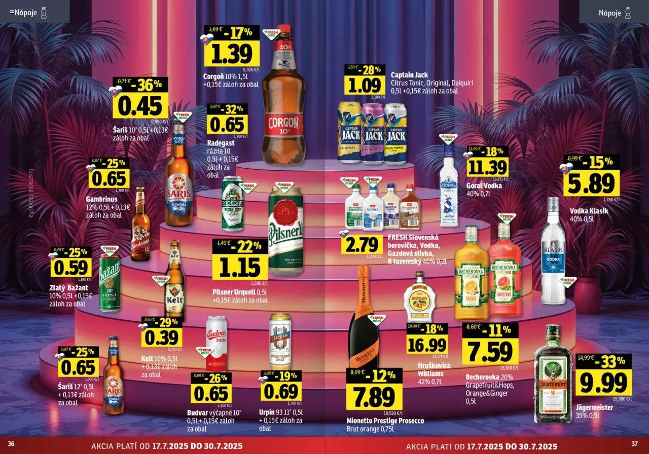 Fresh Východné Slovensko │ platný od 17.07.2025 | Strana: 19 | Produkty: Jägermeister, Becherovka, Pilsner Urquell, Gambrinus