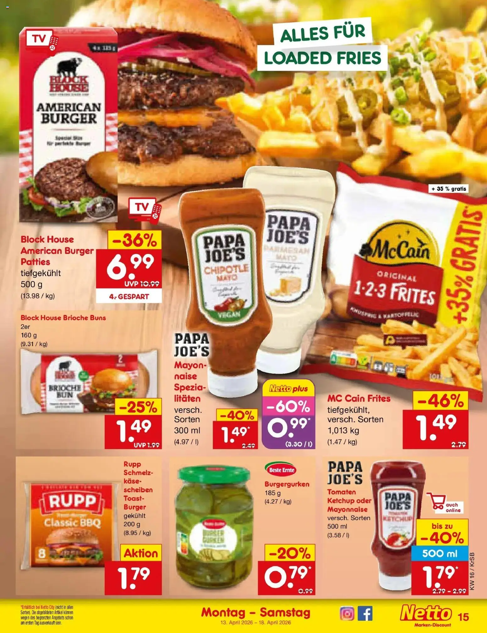 Netto Marken-Discount Prospekt Jüchen	 – gültig ab 13.04.2026 | Seite: 8 | Produkte: Toast, Burger, McCain, Mayonnaise