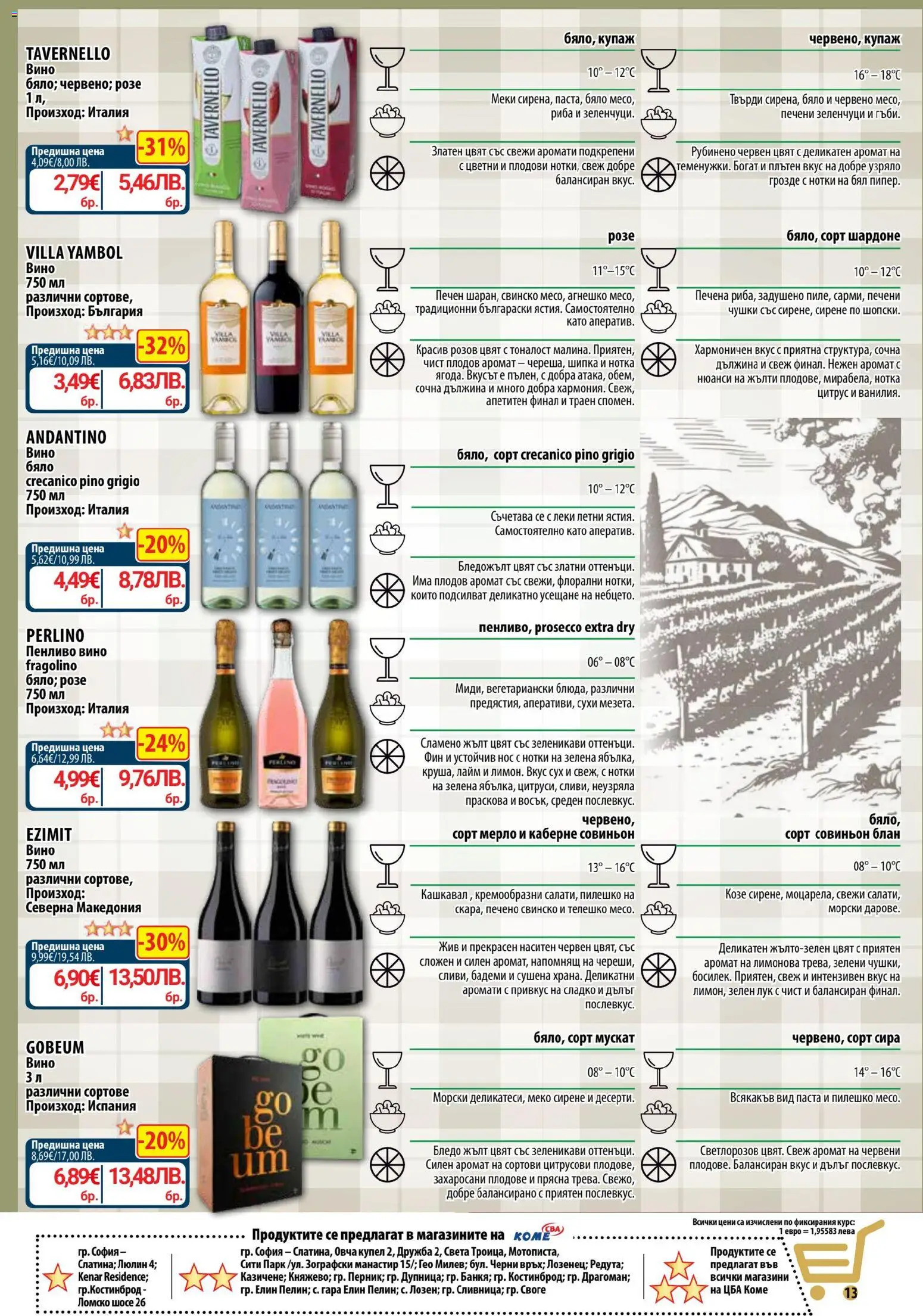 {H1} | Страница: 14 | Продукти: Сирене, Вино, Паста, Бадеми