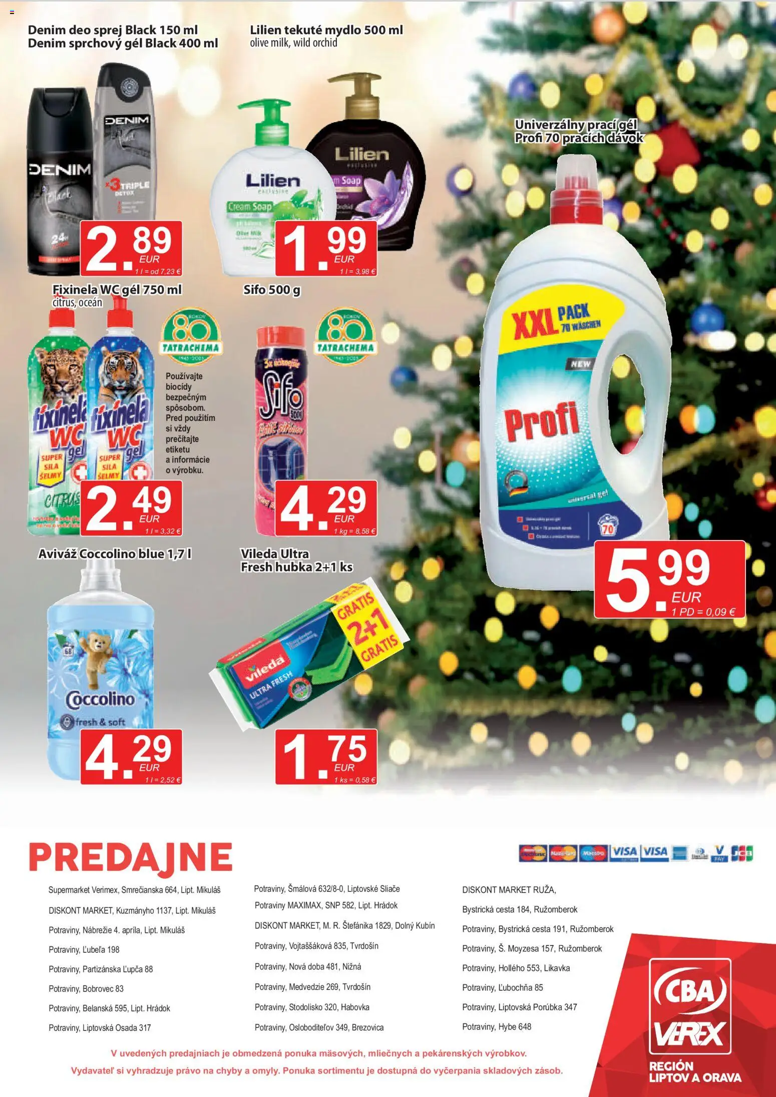 Nové CBA Verex akcie – leták je platný od 01.12.2025 | Strana: 12 | Produkty: Wc, Hubka, Sprchový gél, Aviváž