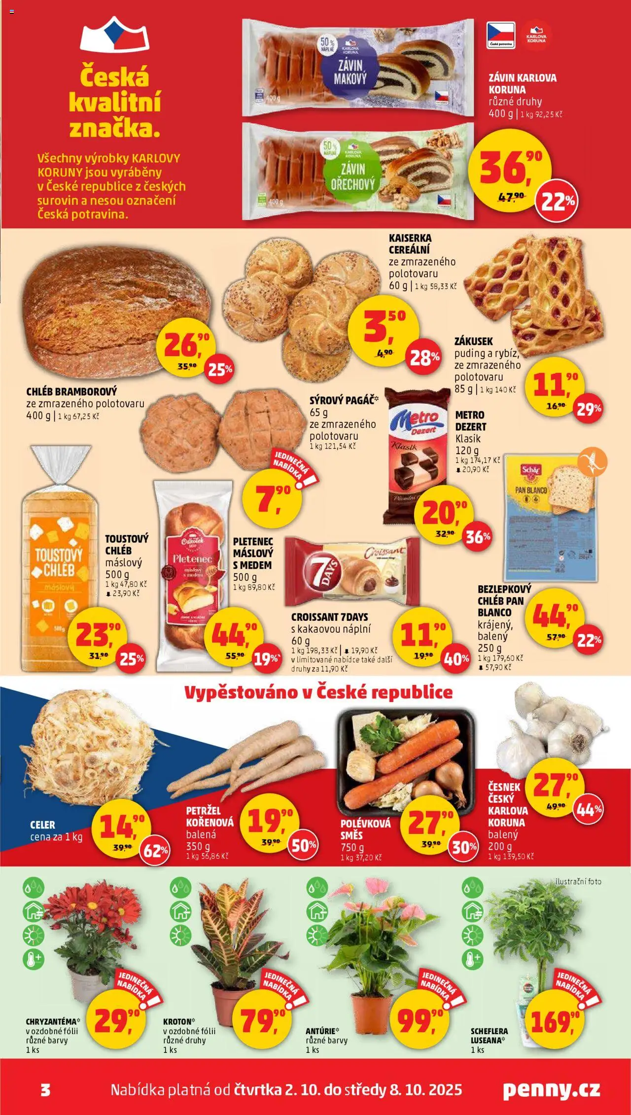 Penny Market leták - Čtvrtečník od 02.10.2025 | Strana: 3 | Produkty: Kaiserka, Chléb, Bezlepkový chléb, Barvy