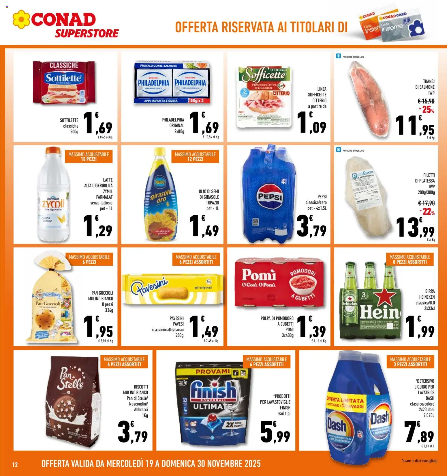 Volantino Conad del 19.11.2025 | Pagina: 12 | Prodotti: Salmone, Pomodori, Lavatrice, Lavastoviglie