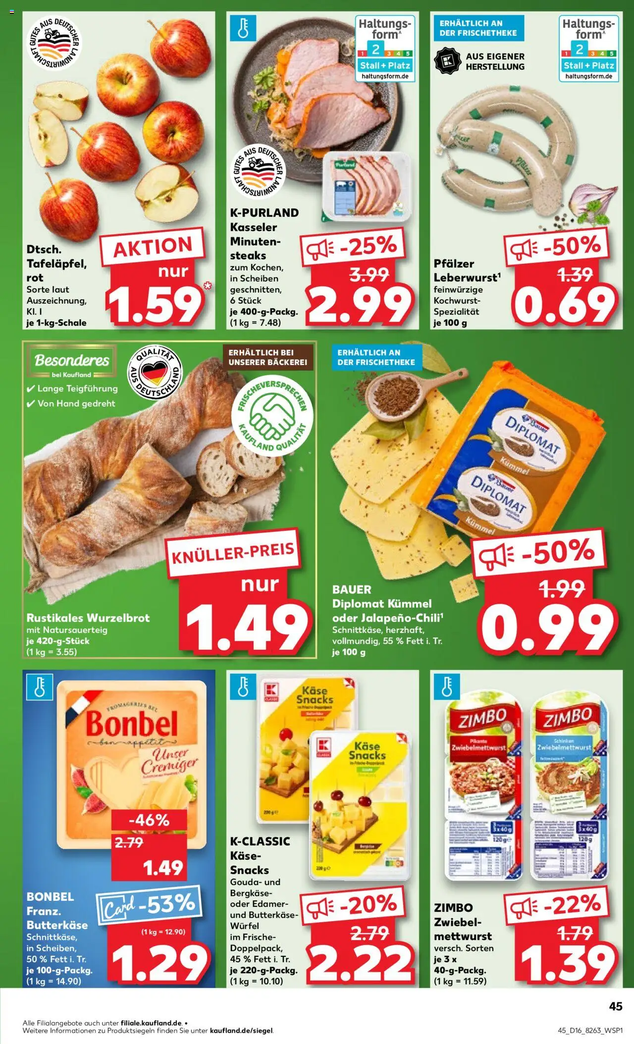 Kaufland - Hamburg, Bergedorfer Straße 106 - gültig ab dem 17.04.2025 | Seite: 45 | Produkte: Bäckerei, Butter, Käse, Edamer