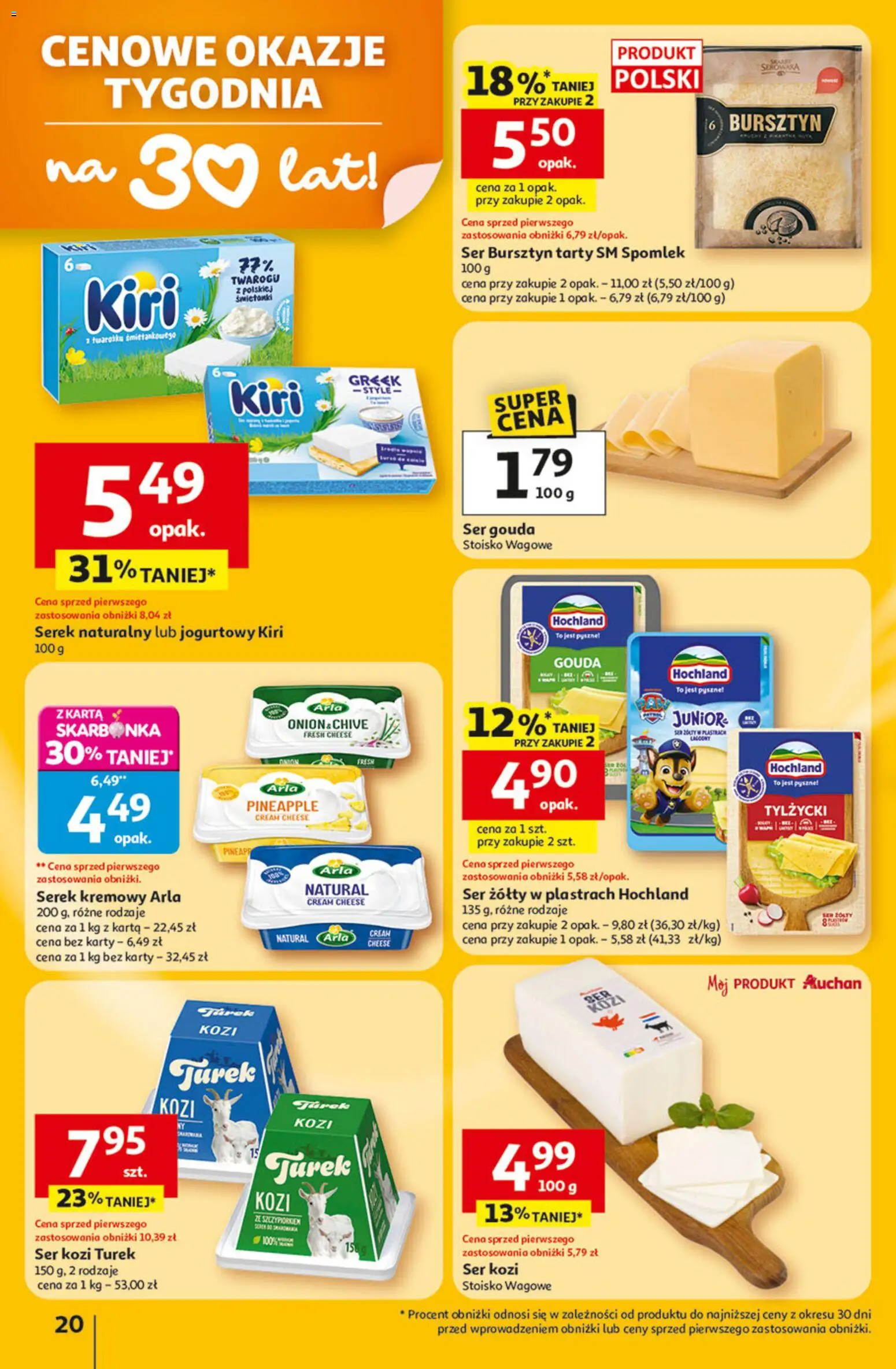 Auchan Gazetka - 30 Lat Hipermarket od 22.01.2026 | Strona: 20 | Produkty: Karta, Ser kozi, Serek, Ser