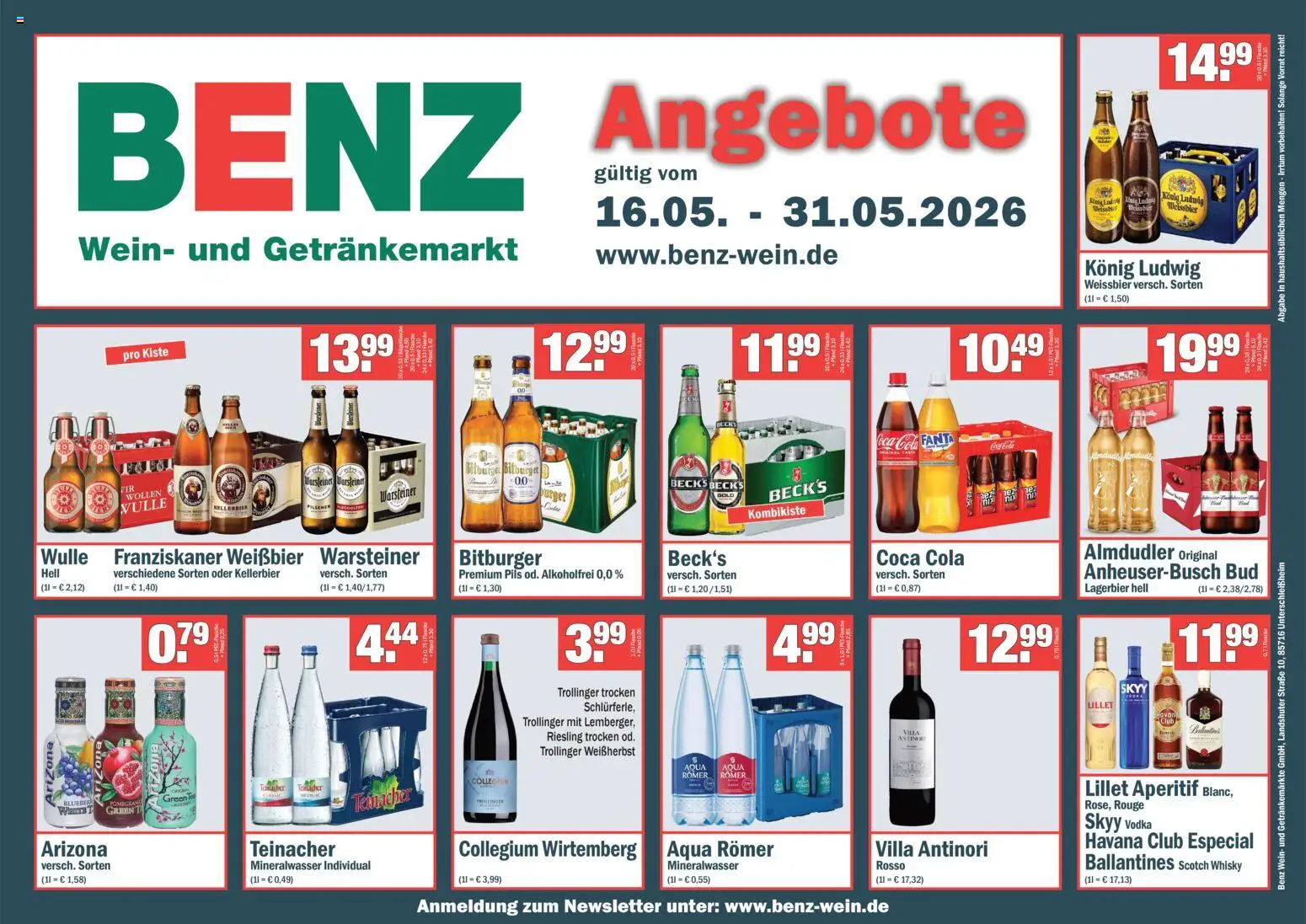 Benz Getränke Prospekt 	 – gültig ab 16.05.2026 | Seite: 1 | Produkte: Bitburger, Fanta, Pils, Rouge