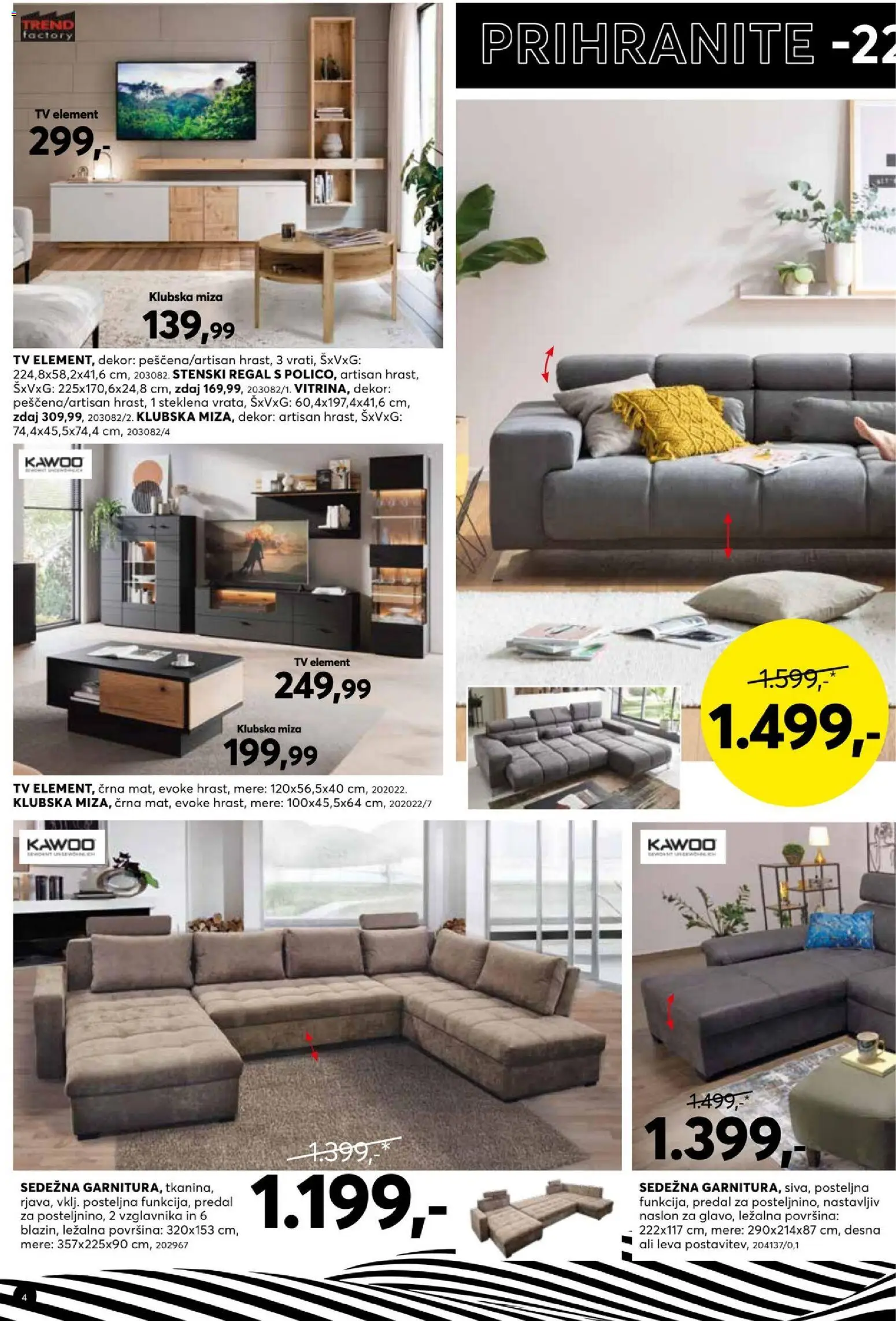 Novi Dipo katalog ponudbe – veljaven od 11.03.2026 | Stran: 4 | Izdelki: Tv, Klubska miza, Miza, Regal