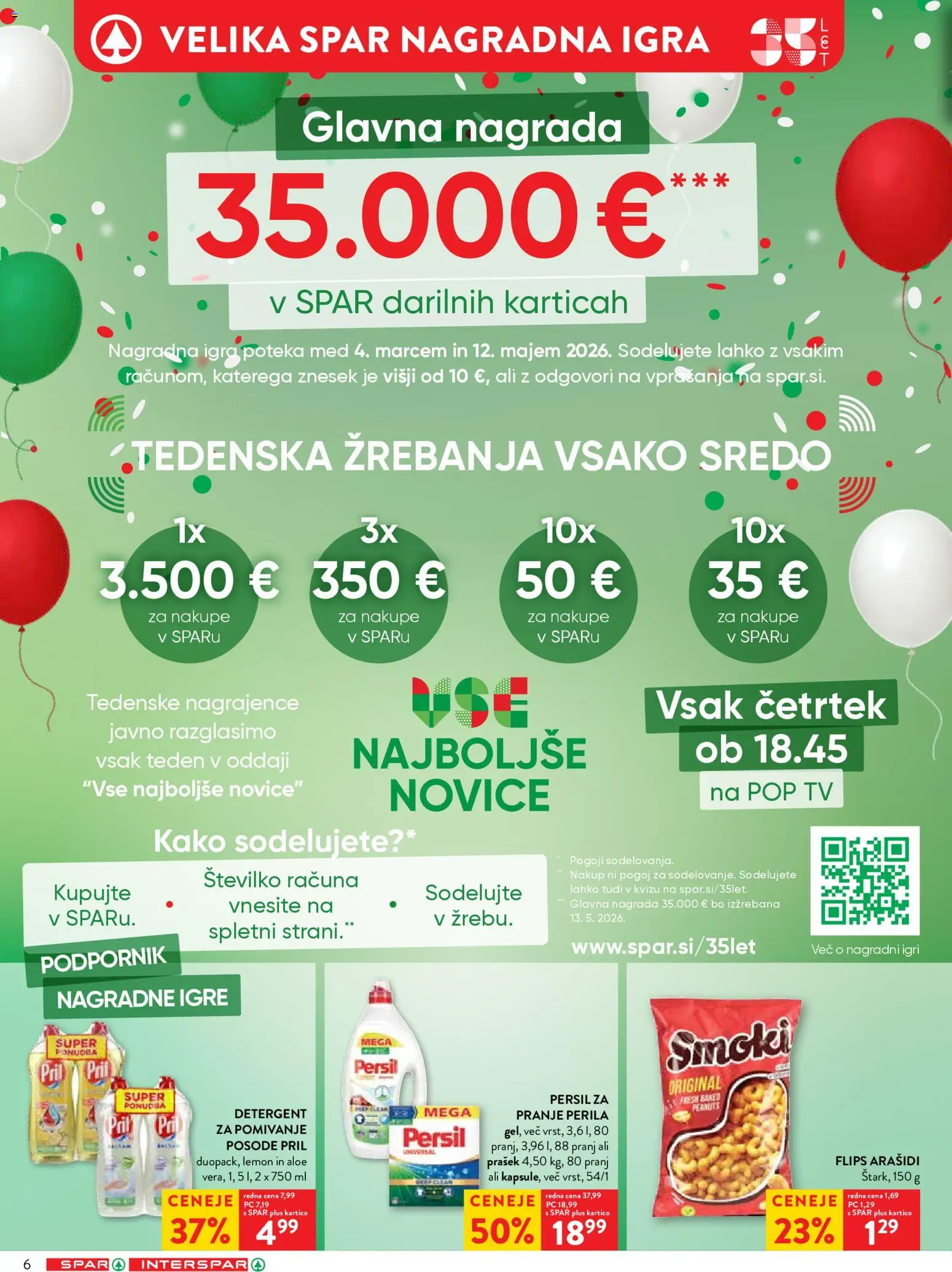 Novi Spar katalog ponudbe – veljaven od 08.04.2026 | Stran: 6 | Izdelki: Tv, Arašidi, Flips, Detergent