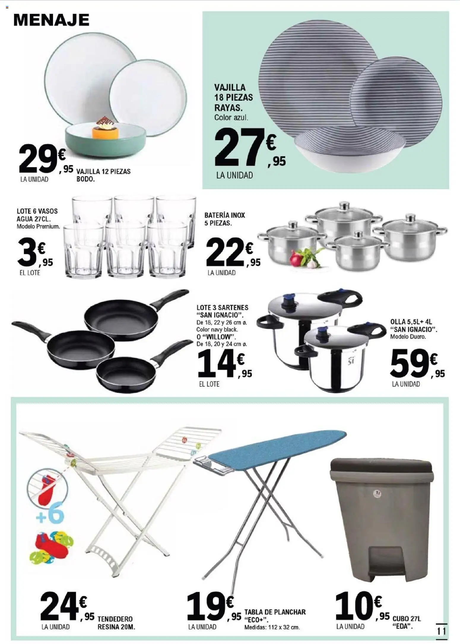 E.Leclerc - Salamanca │ válido desde el 18.02.2026 | Página: 11 | Productos: Vasos, Tendedero, Βρεφικό κρεβάτι, Batería