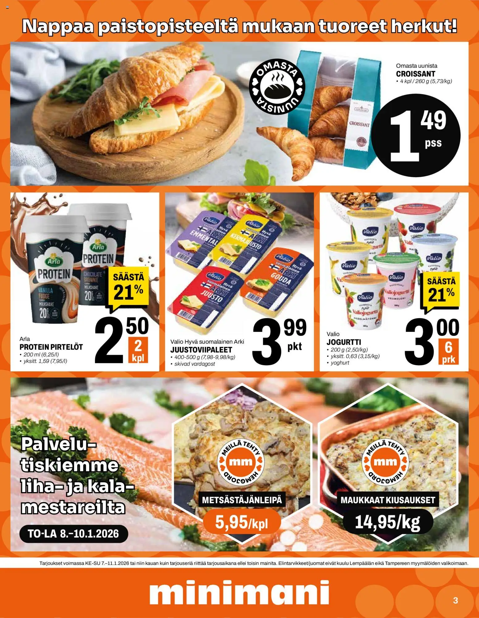 Minimani tarjoukset – voimassa 07.01.2026 alkaen | Sivu: 3 | Tuotteet: Emmental, Juusto, Jogurtti, Kala