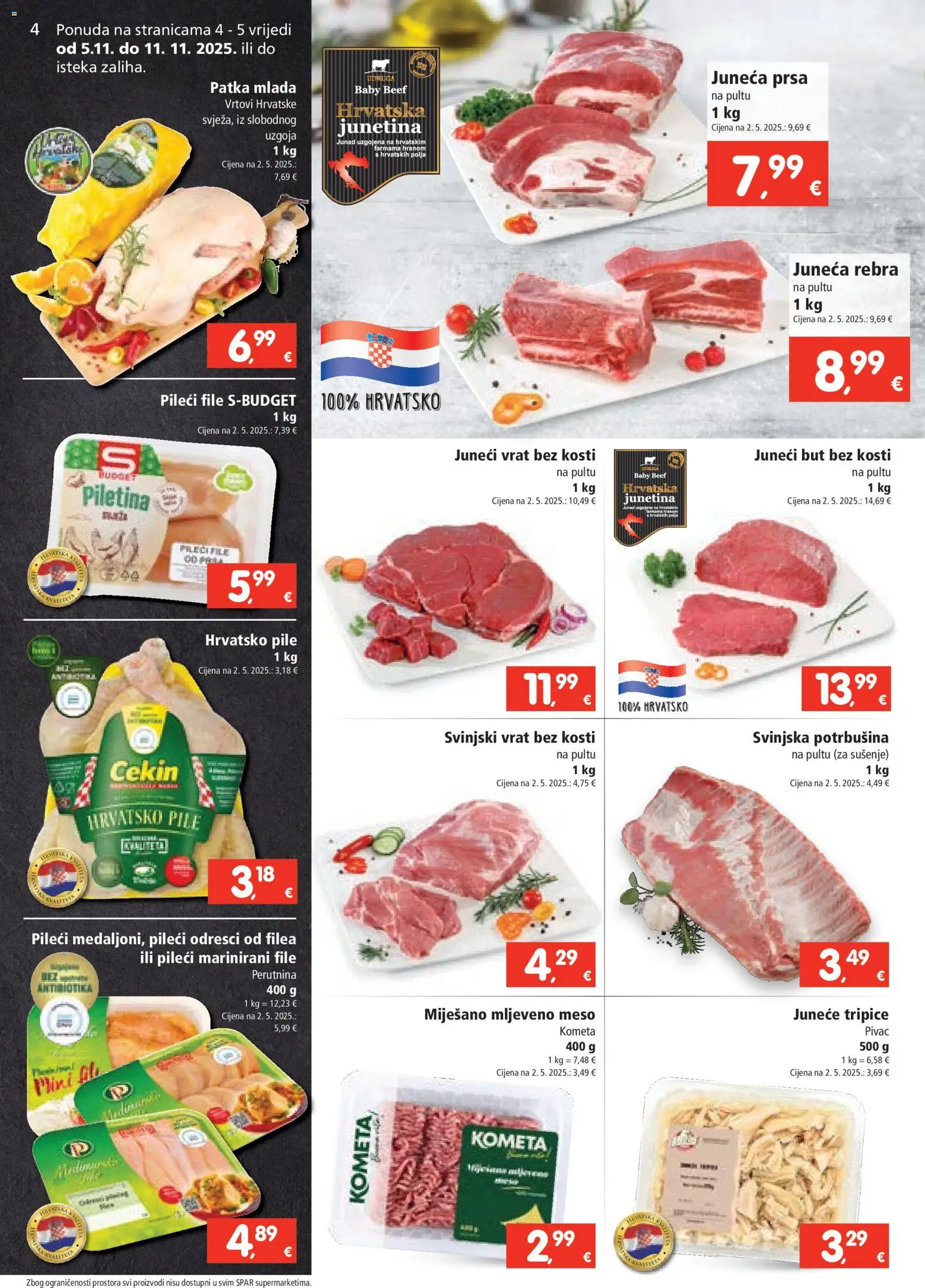 Spar katalog | vrijedi od 12.11.2025 | Stranica: 4 | Proizvodi: Svinjski vrat, Meso, Piletina, Mljeveno meso