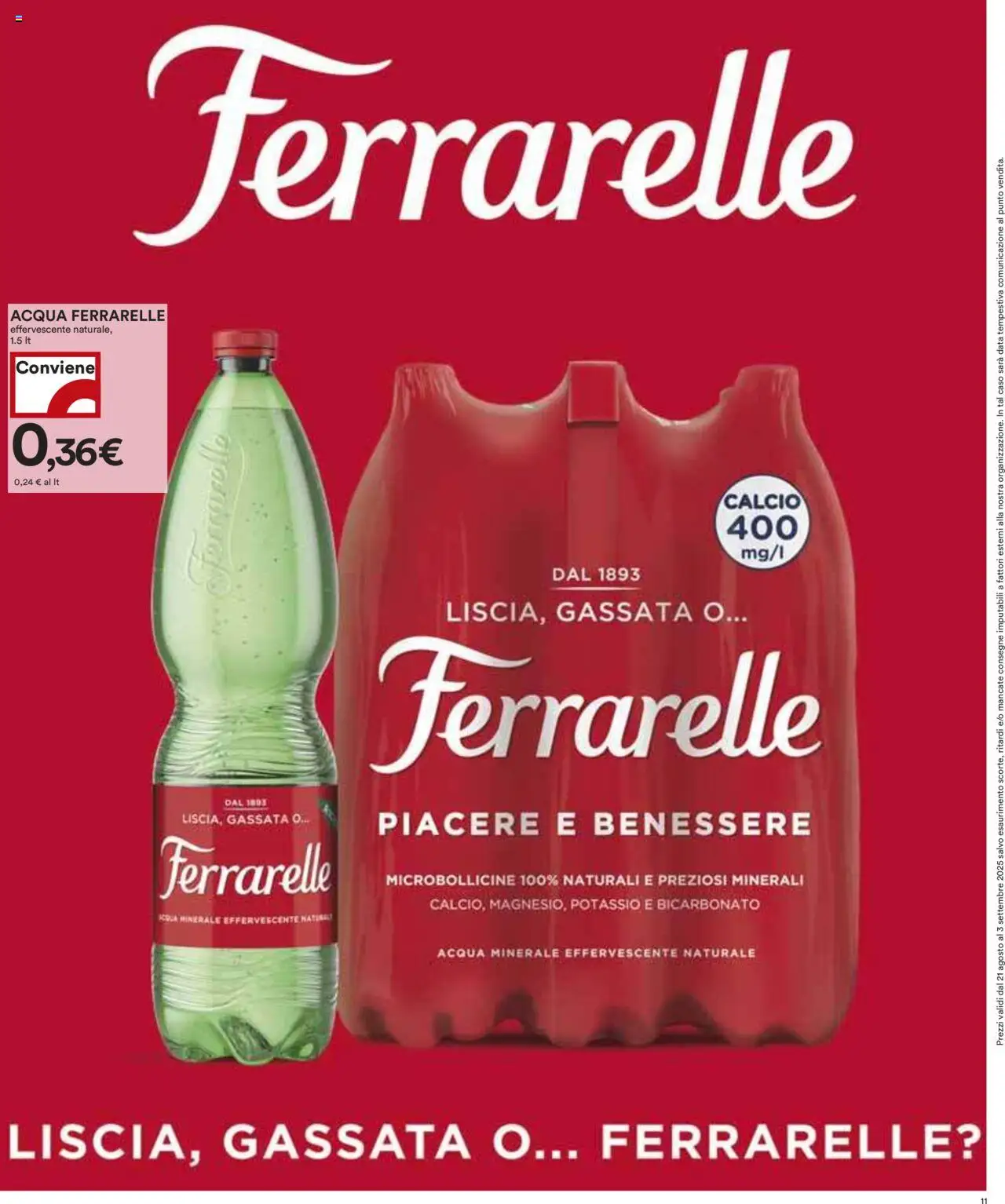 Volantino COOP del 21.08.2025 | Pagina: 11 | Prodotti: Bicarbonato, Acqua, Acqua minerale, Ferrarelle