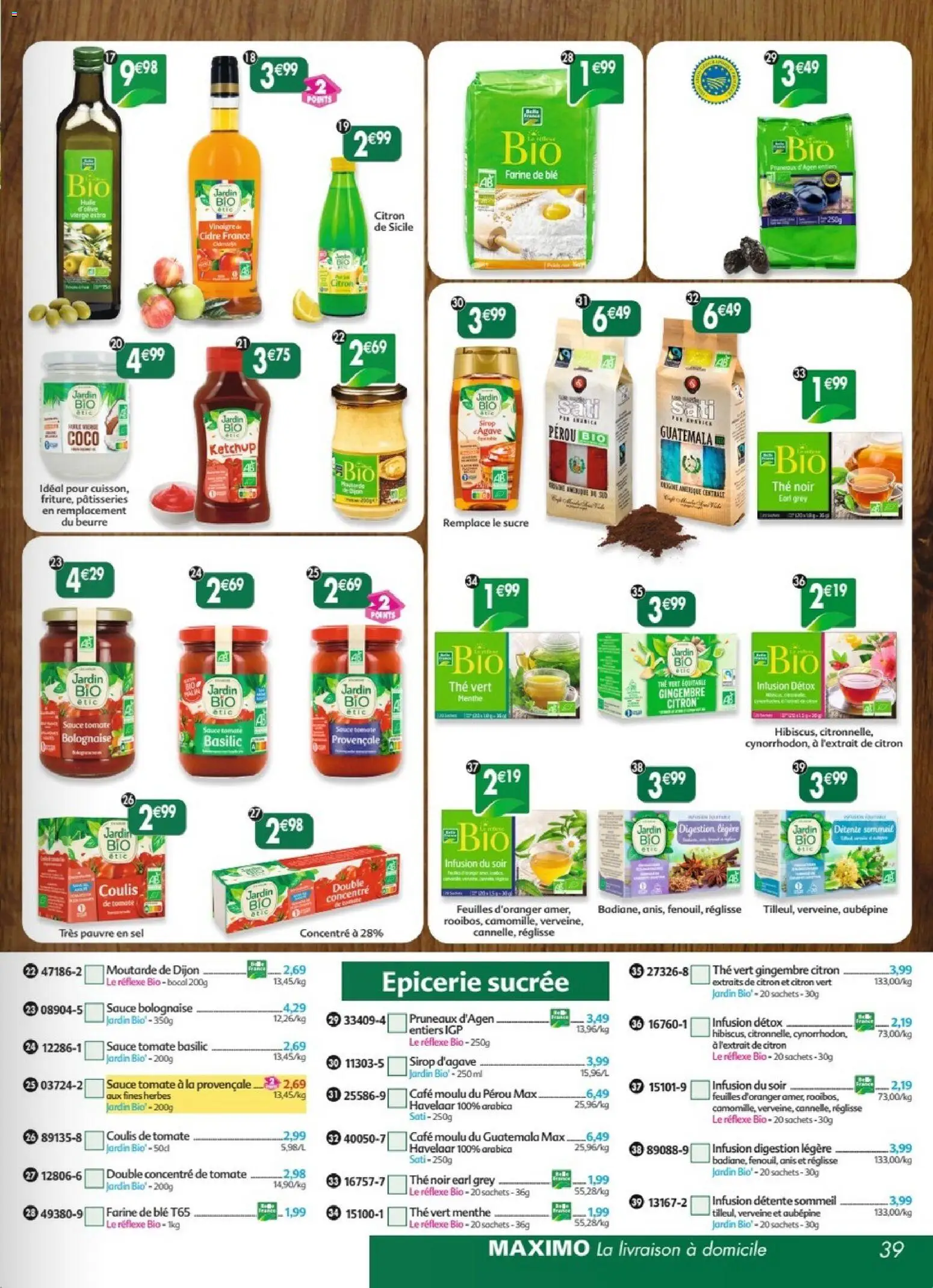 {H1} | Page: 39 | Produits: Farine de ble, Sucre, Cidre, Café moulu