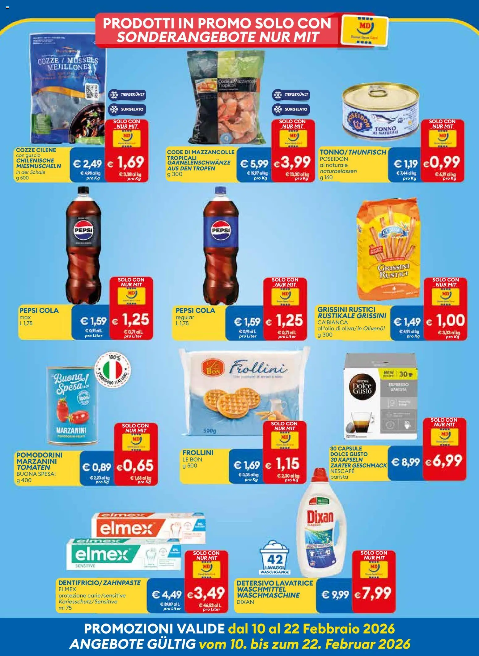Volantino MD Discount del 10.02.2026 | Pagina: 5 | Prodotti: Cozze, Grissini, Rustici, Frollini