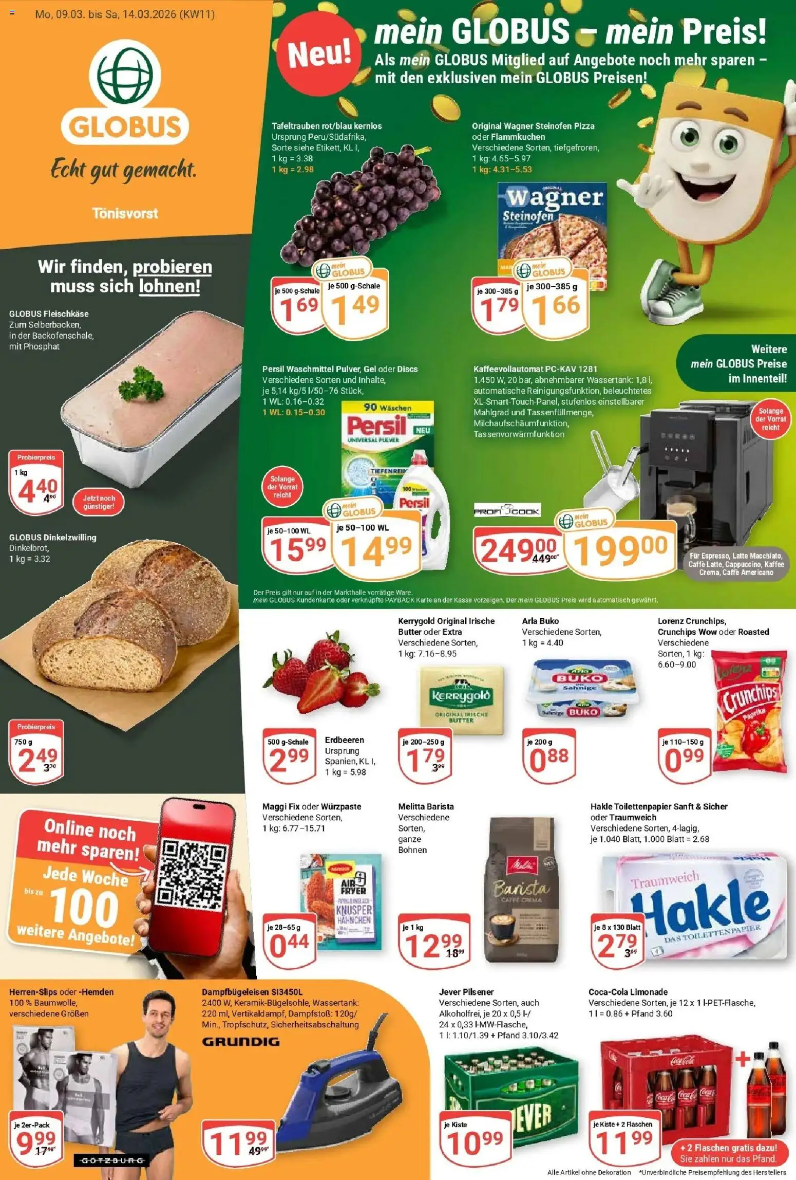 Globus prospekt Tönisvorst	 – gültig ab 09.03.2026 | Seite: 1 | Produkte: Hahnchen, Kaffee, Limonade, Persil