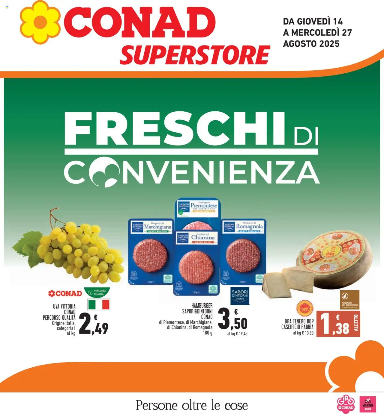 Volantino Conad del 14.08.2025 | Pagina: 1 | Prodotti: Uva, Hamburger